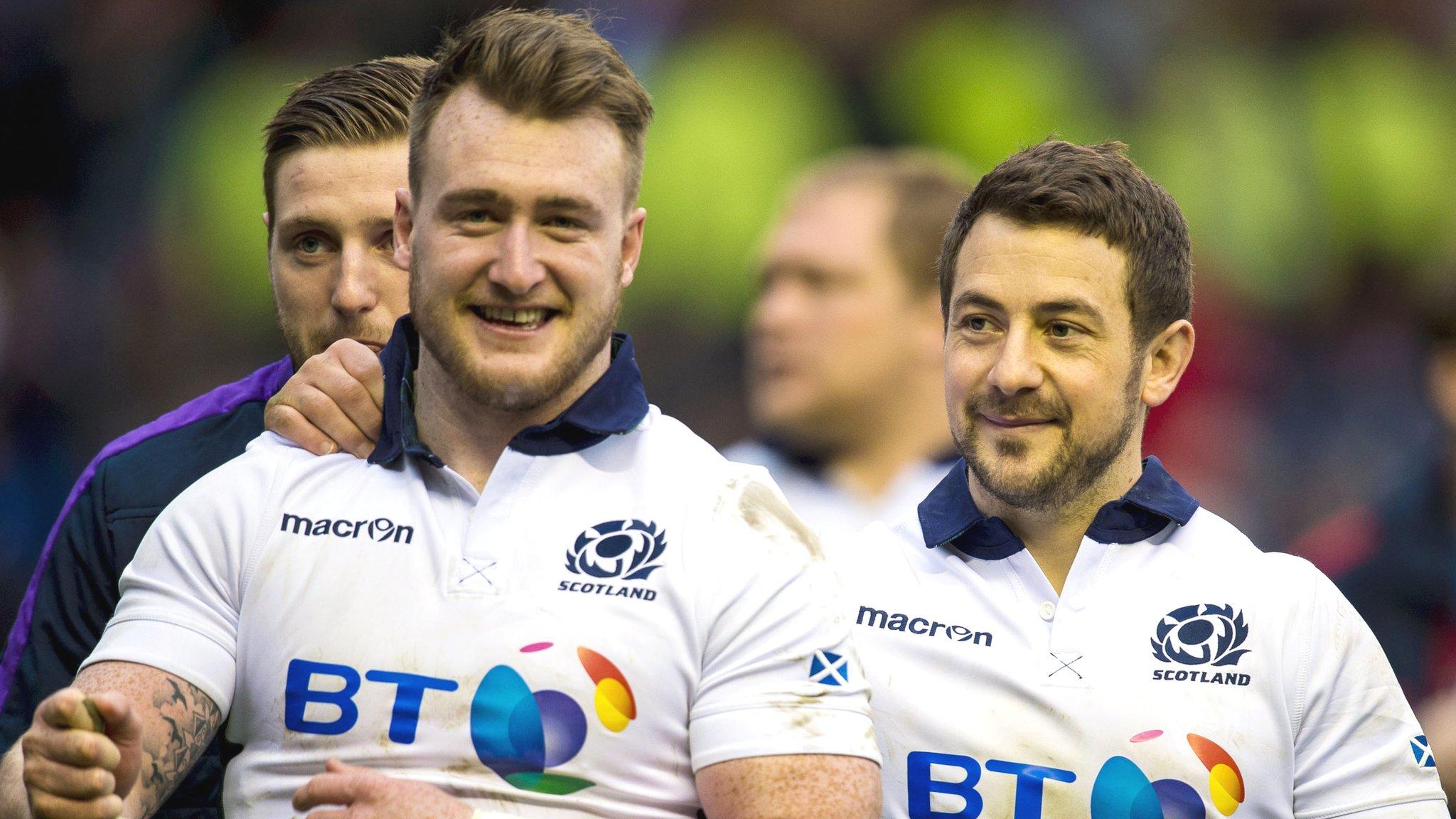 Scotland try scorer Stuart Hogg and Greig Laidlaw