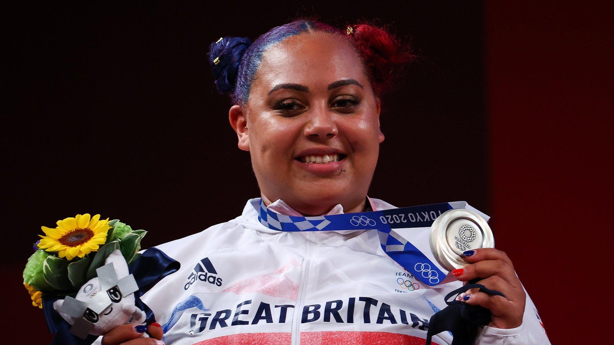 Emily Campbell with her silver medal on the podium