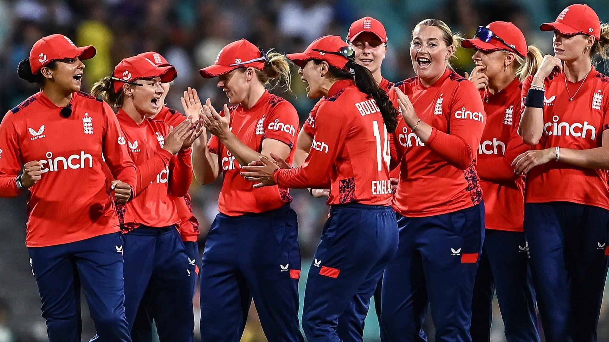 Stock picture of England celebrating during Women's Ashes