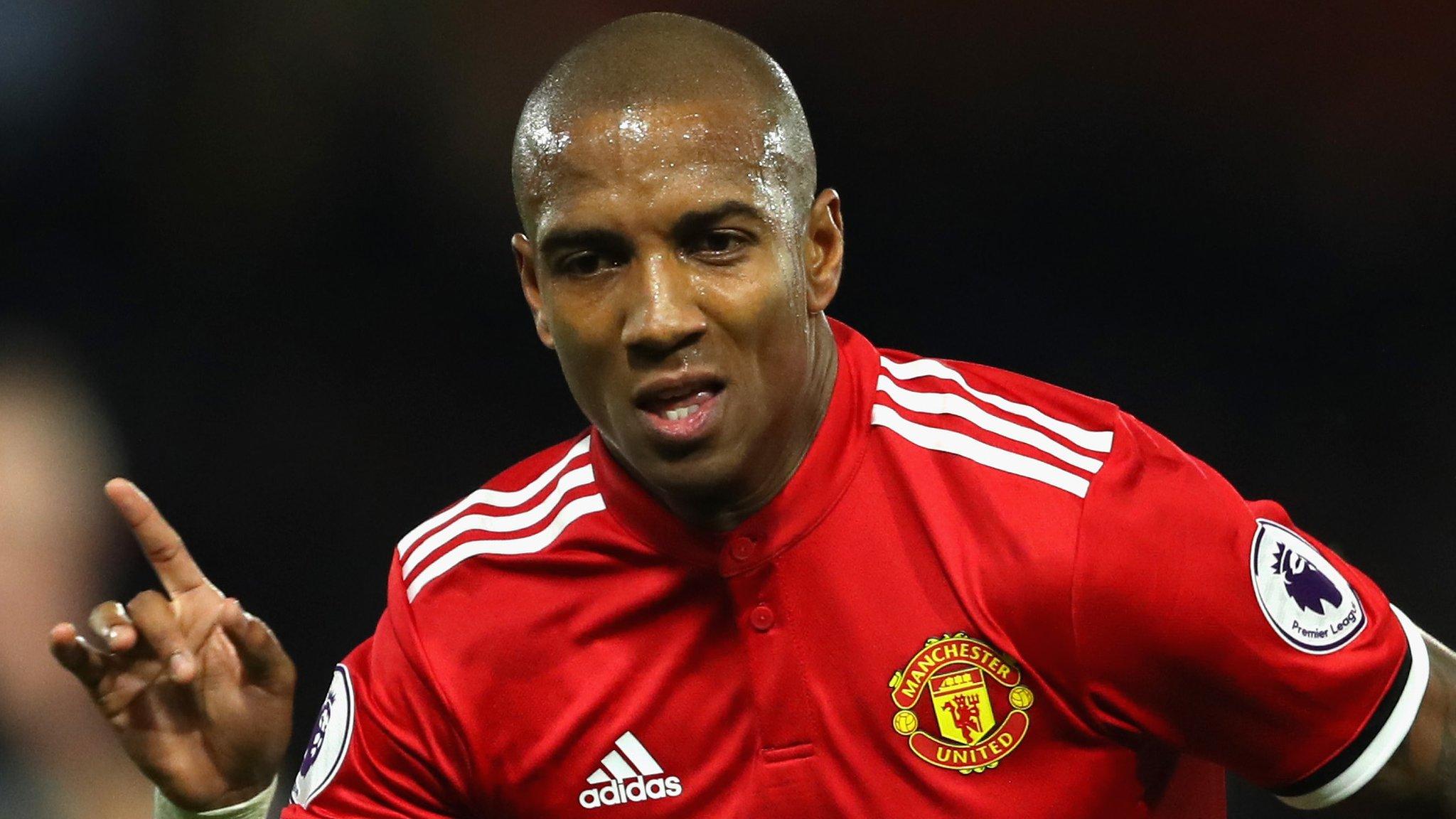 Manchester United winger Ashley Young celebrates scoring against Watford