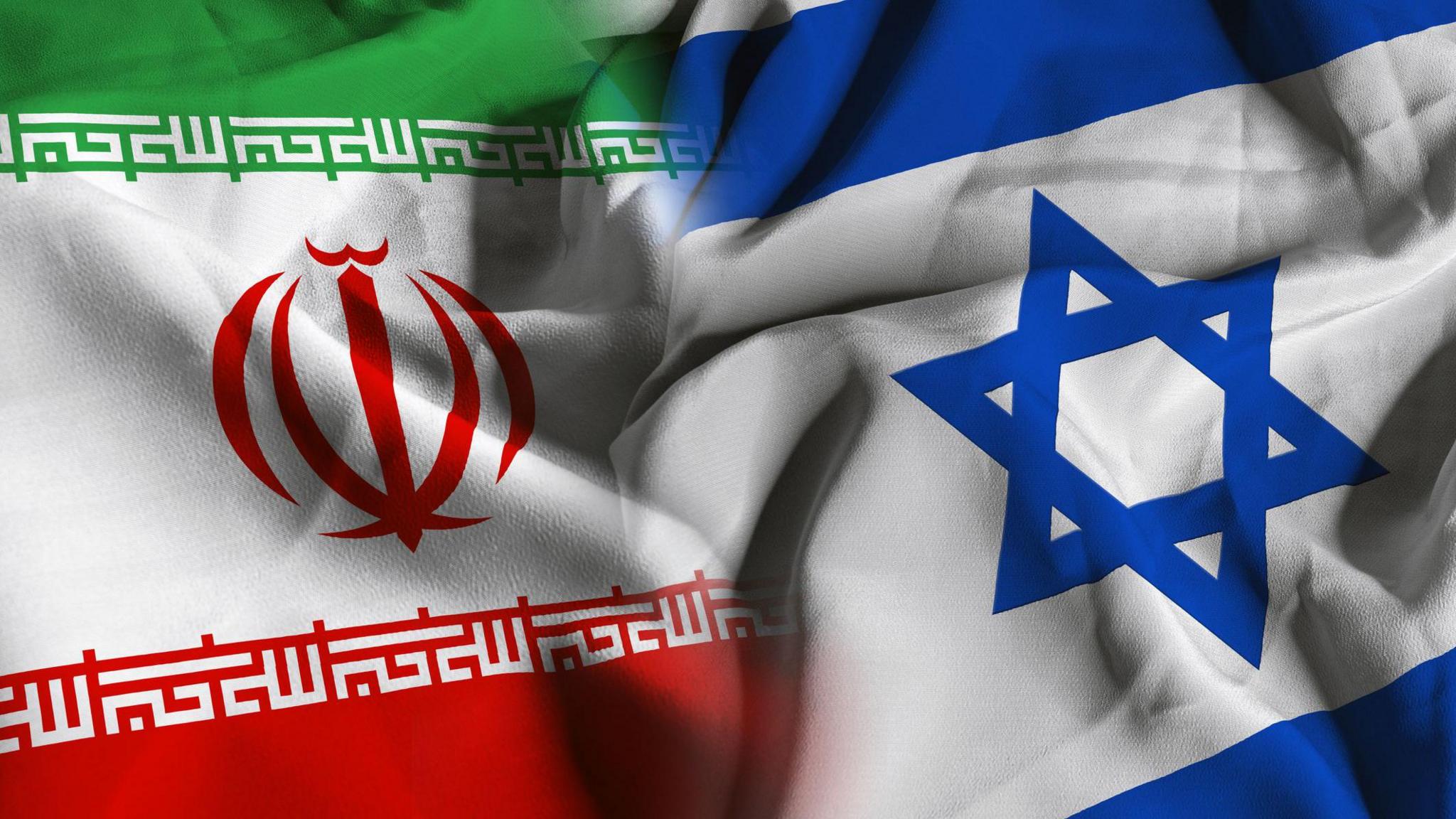 Flags of Iran and Israel.