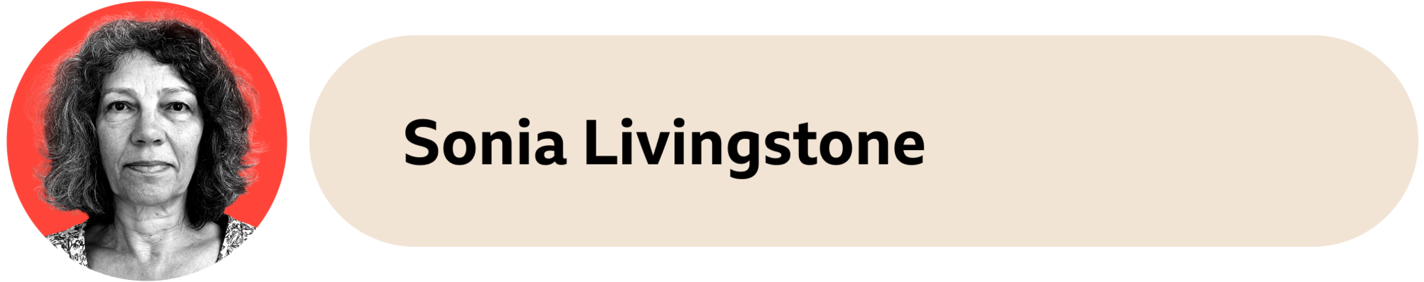 An image of Sonia Livingstone in a red circle to the left. The face is next to a beige box that reads "Sonia Livingstone" 