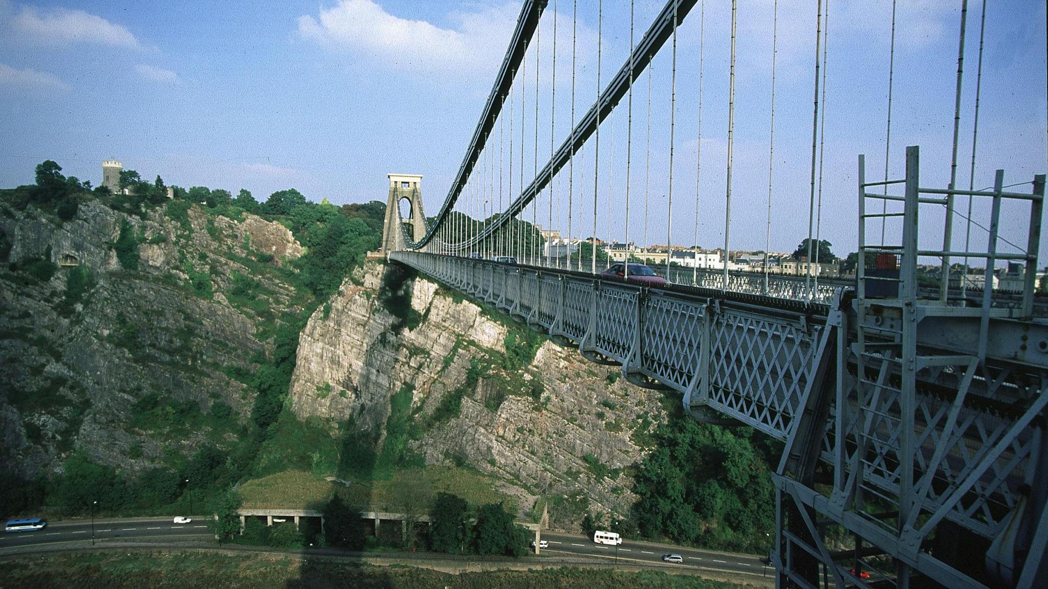 An image from Clifton Suspension bridge looking over to the city side, as if you were standing right next to the crossing 