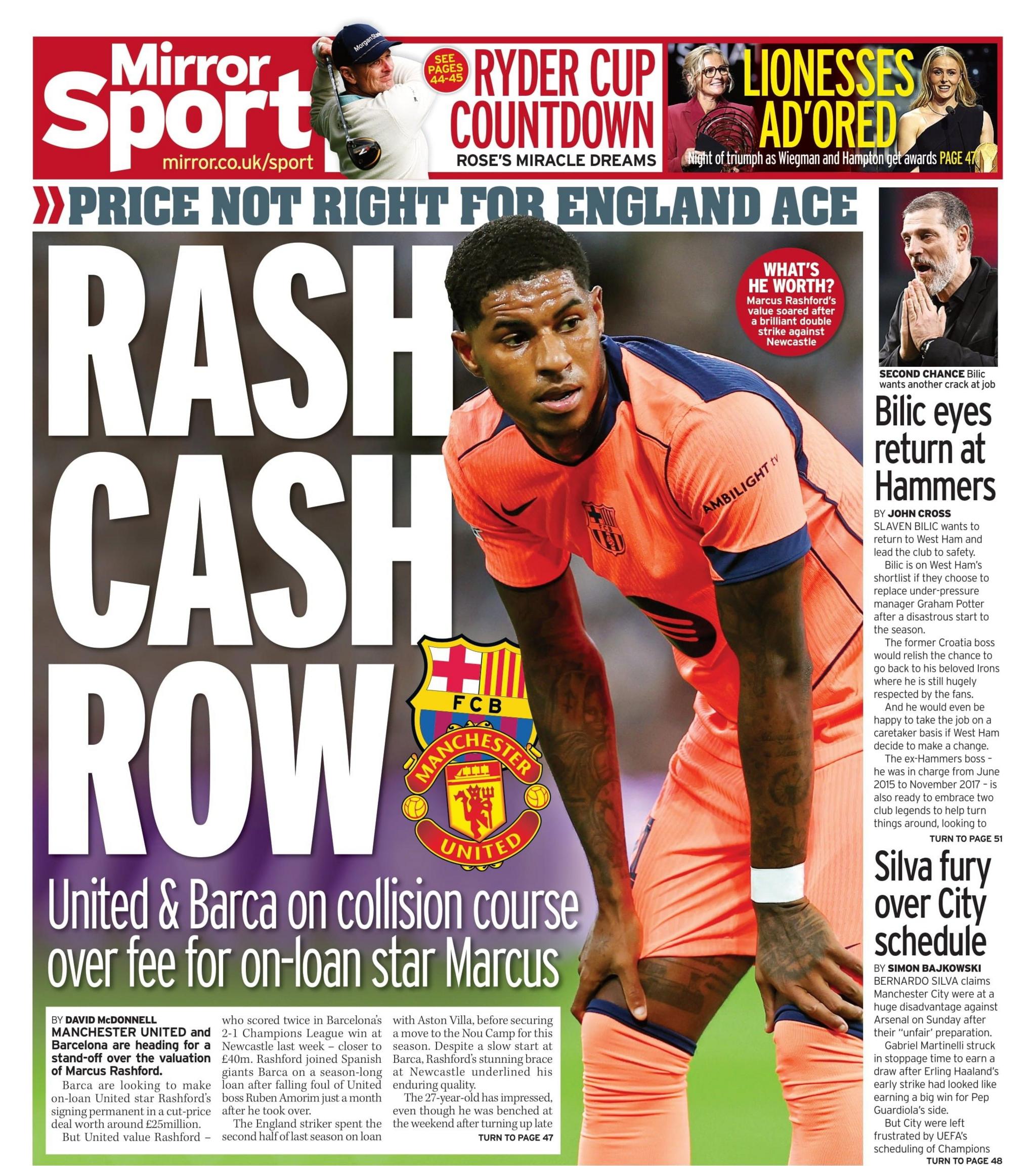 Back page of Tuesday's Mirror