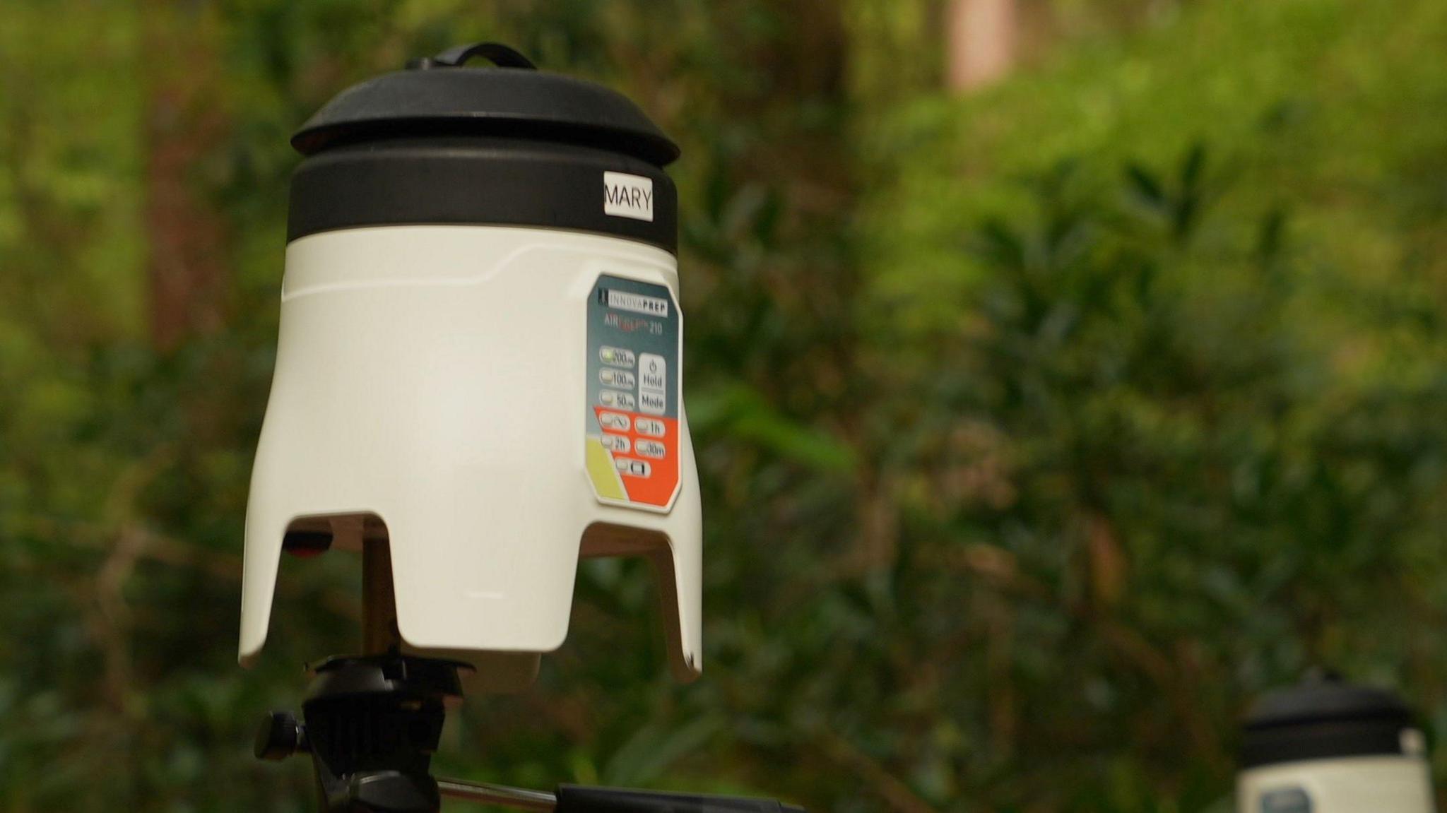 A close up of an air sampler in Thetford Forest