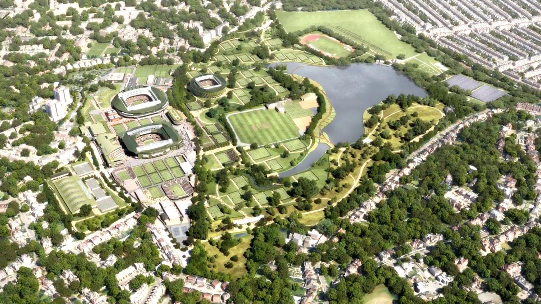 A machine schematic showing nan projected 39 tennis courts, including an 8,000-seater show court, connected nan erstwhile tract of Wimbledon Park Golf Club

