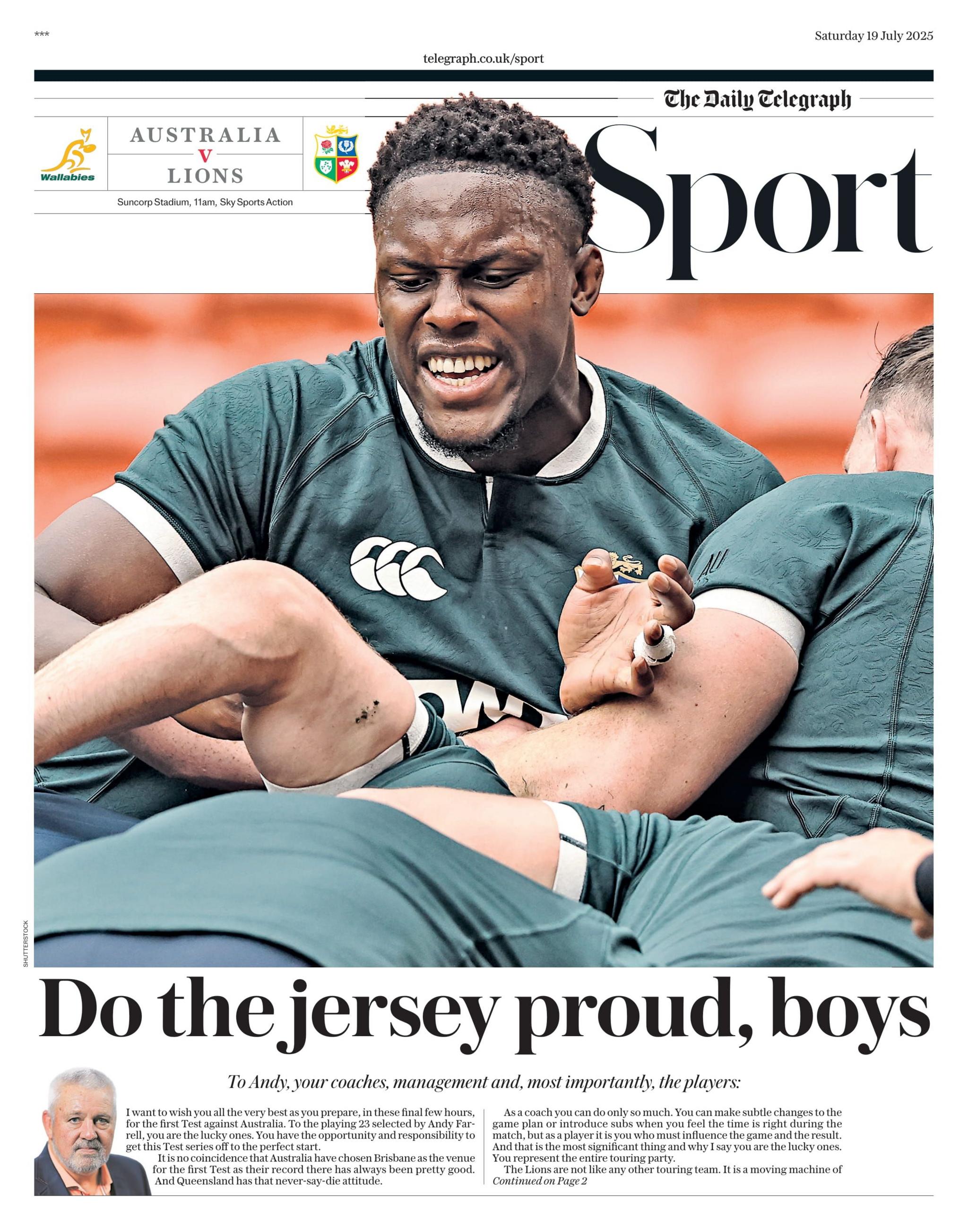 Telegraph Sport front page