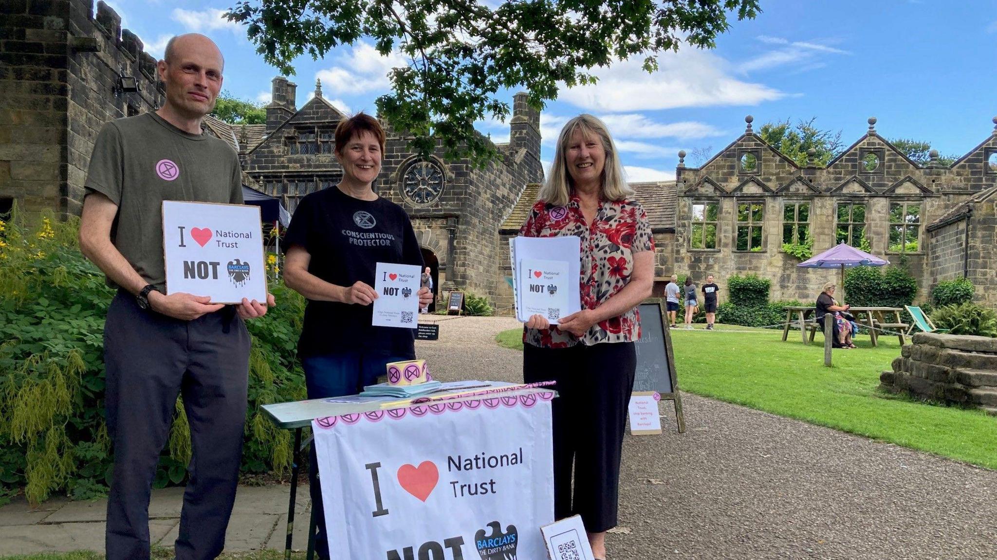 Environmental protestors outside East Riddlesden Hall near Keighley