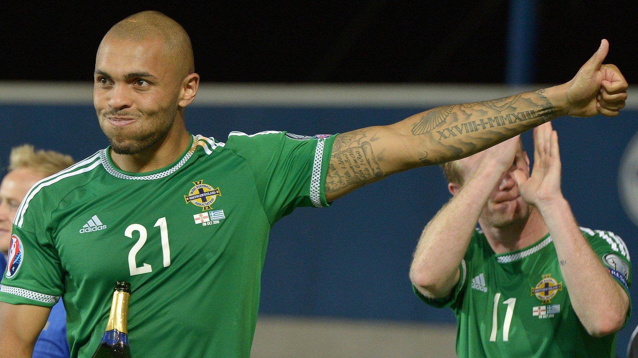 Northern Ireland striker Josh Magennis celebrates against Greece