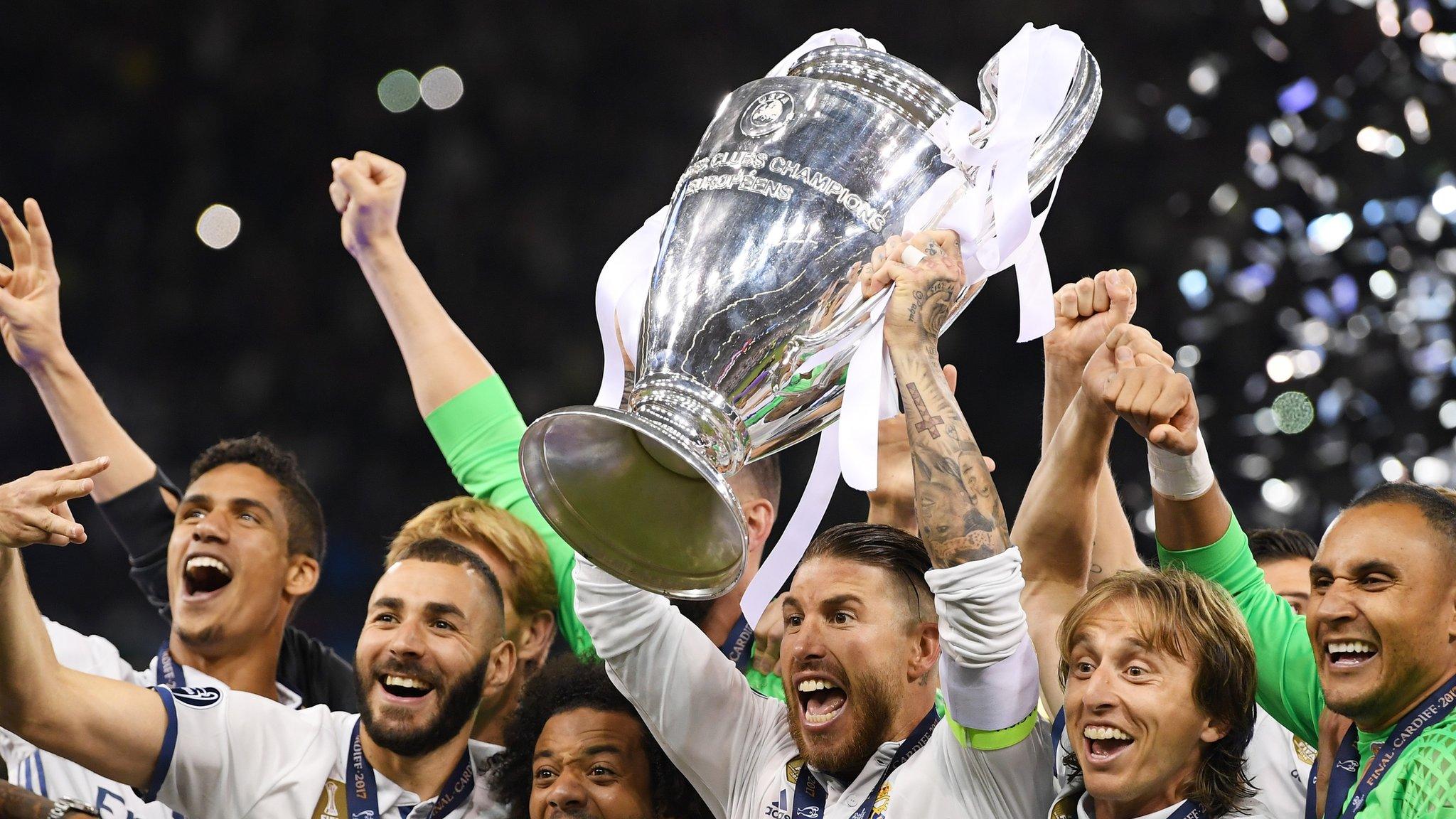 Real Madrid's players celebrate winning the Champions League