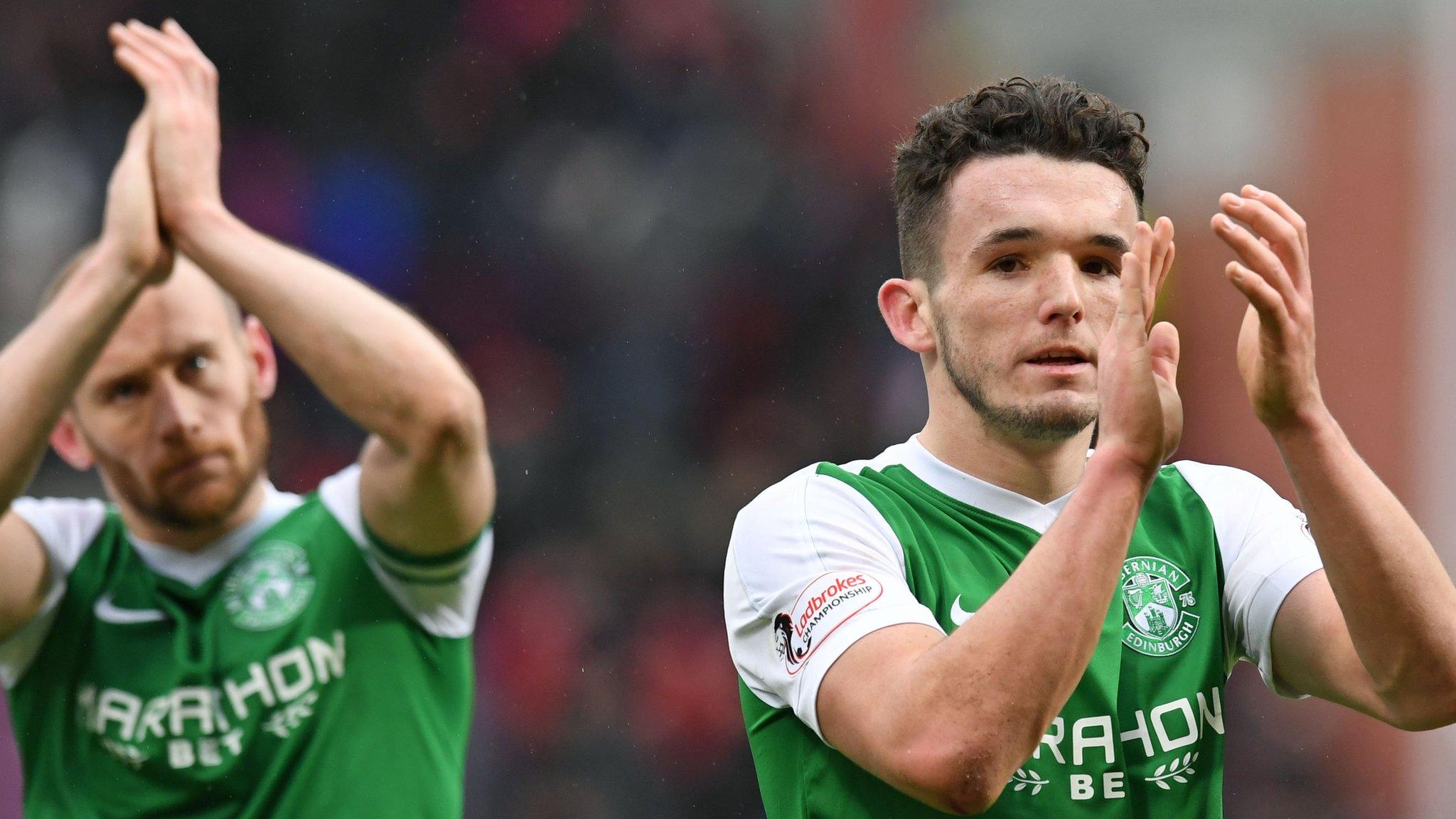 Hibs' David Gray and John McGinn celebrate