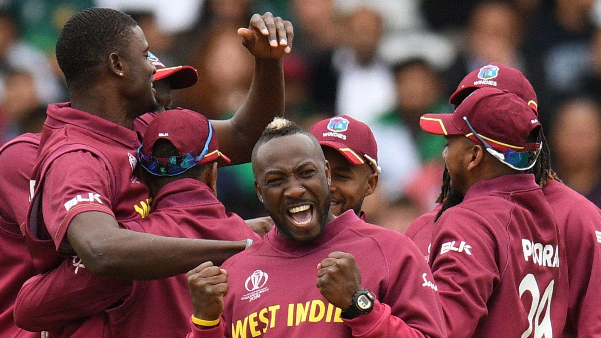 West Indies celebrate a wicket