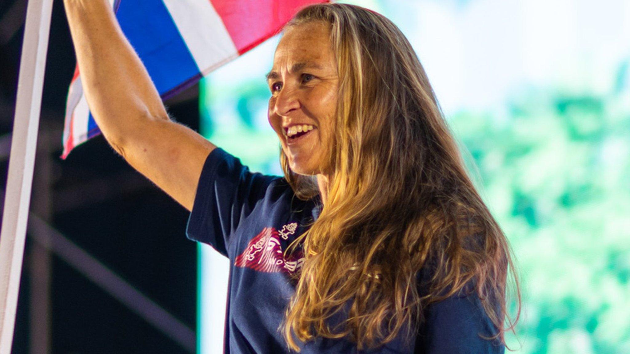 Marie Buchanan celebrates after winning her title