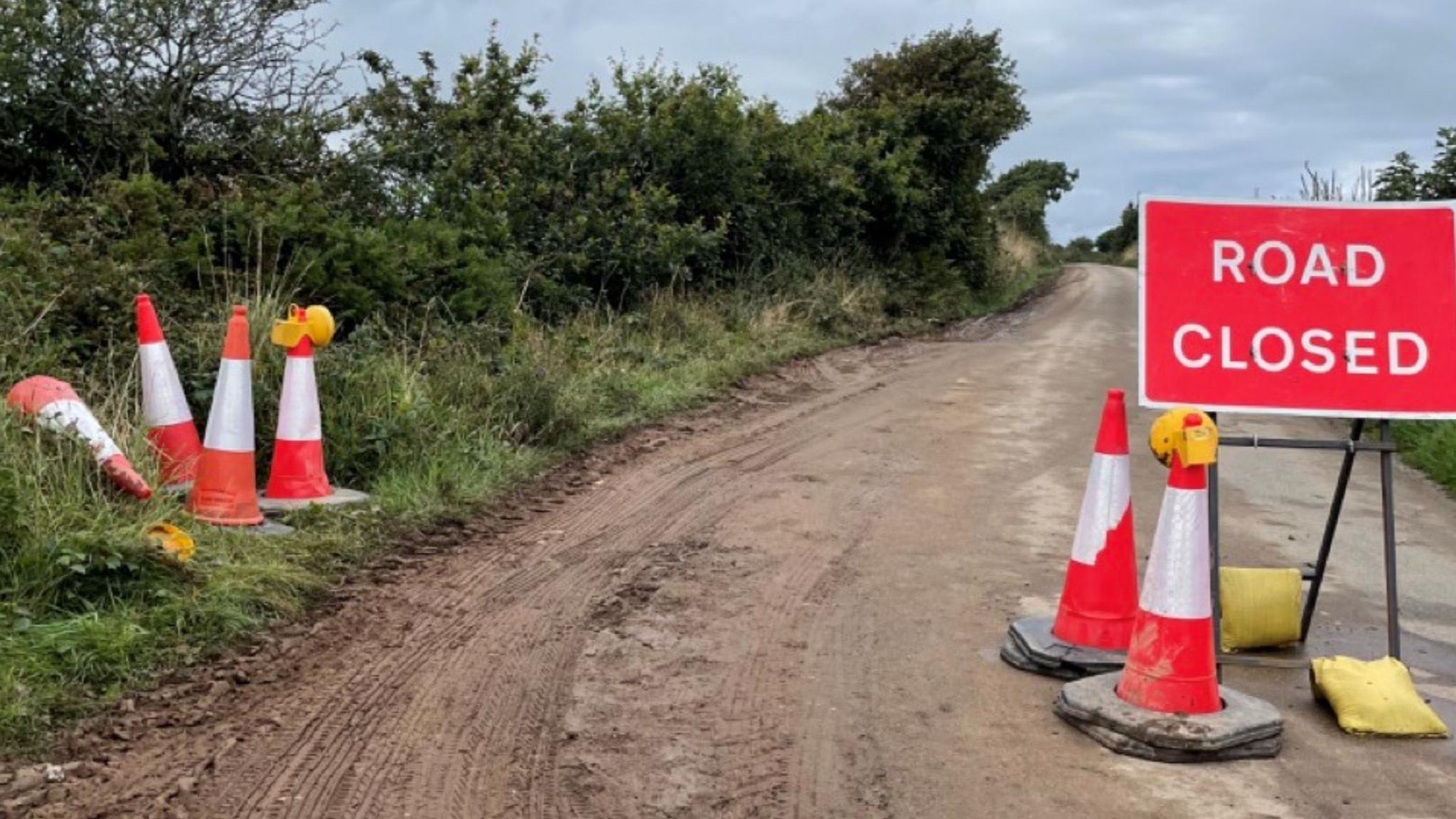 A photo of the road closure