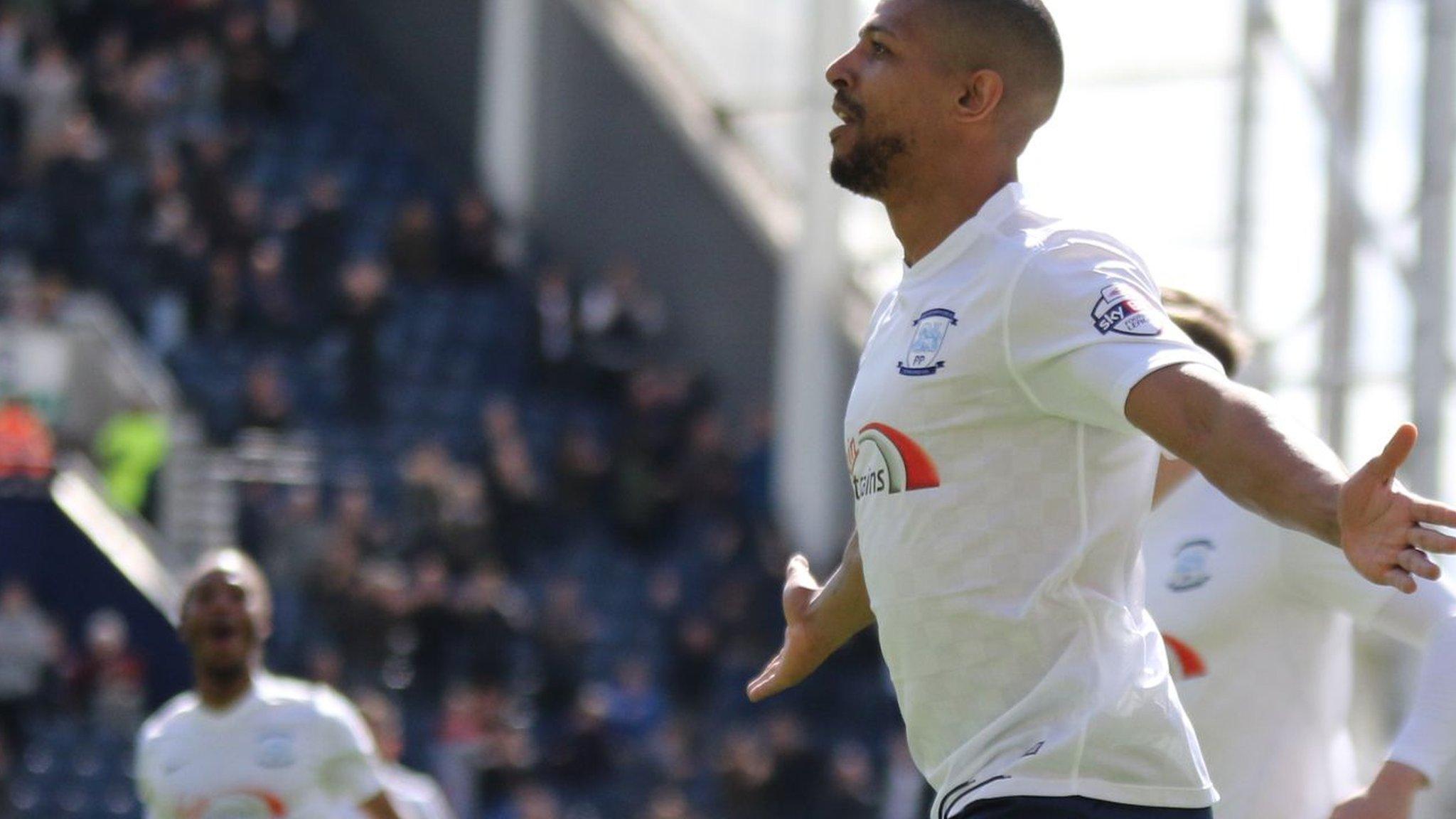 Preston's Jermaine Beckford celebrates his goal against MK Dons