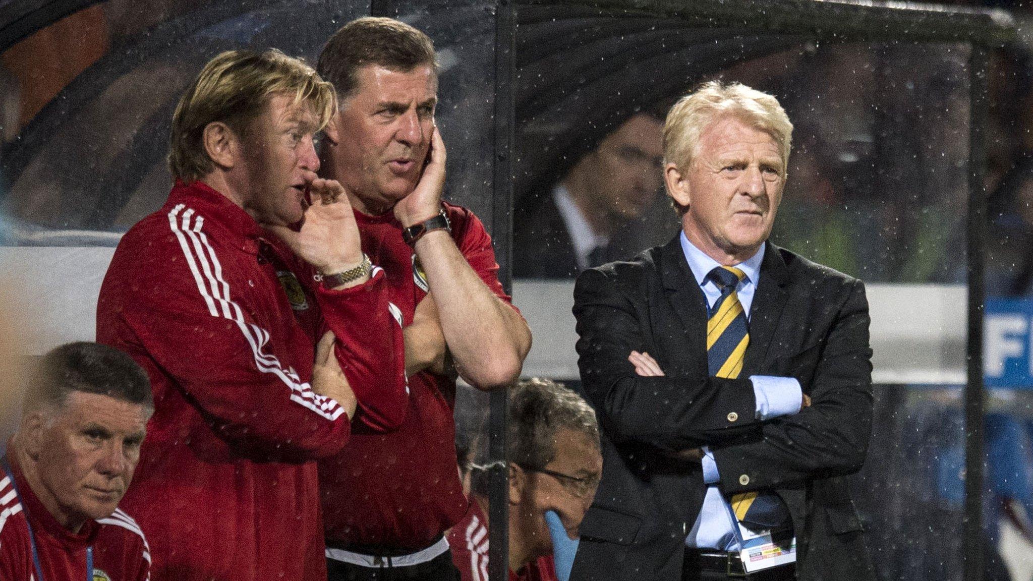 Gordon Strachan and his coaching team ponder events in Metz