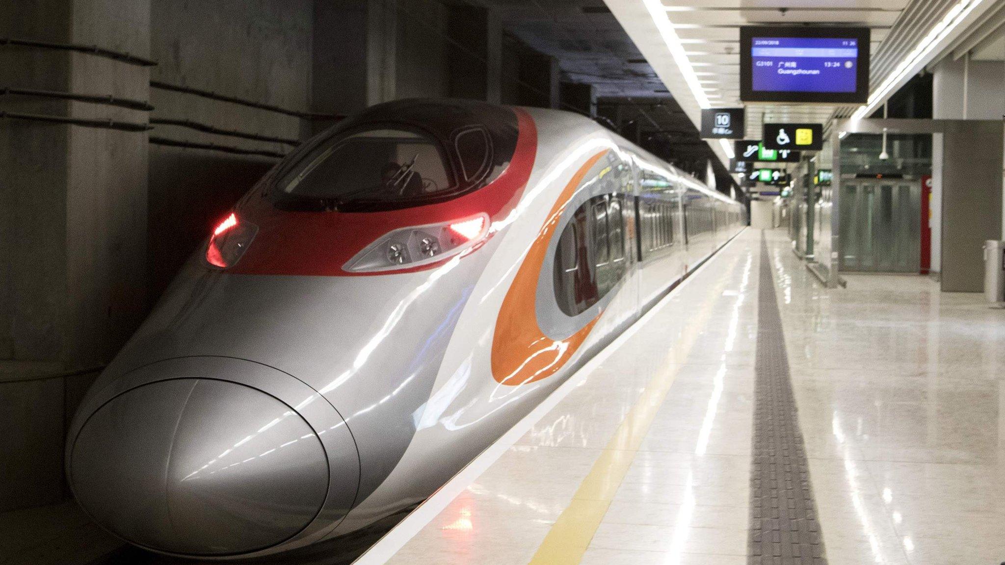 A bullet train in Hong Kong bound for Guangzhou