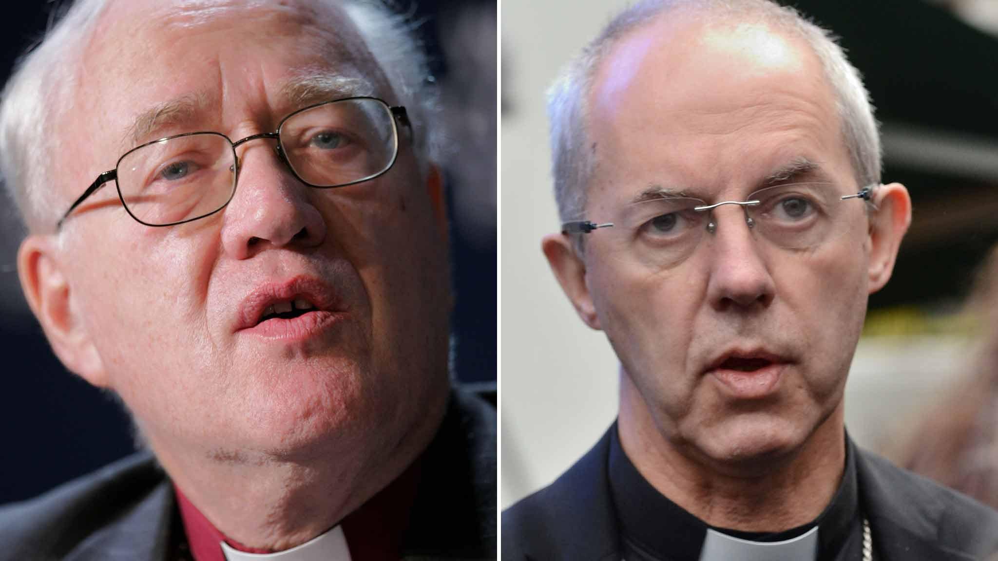 Former Archbishop of Canterbury George Carey and incumbent Justin Welby