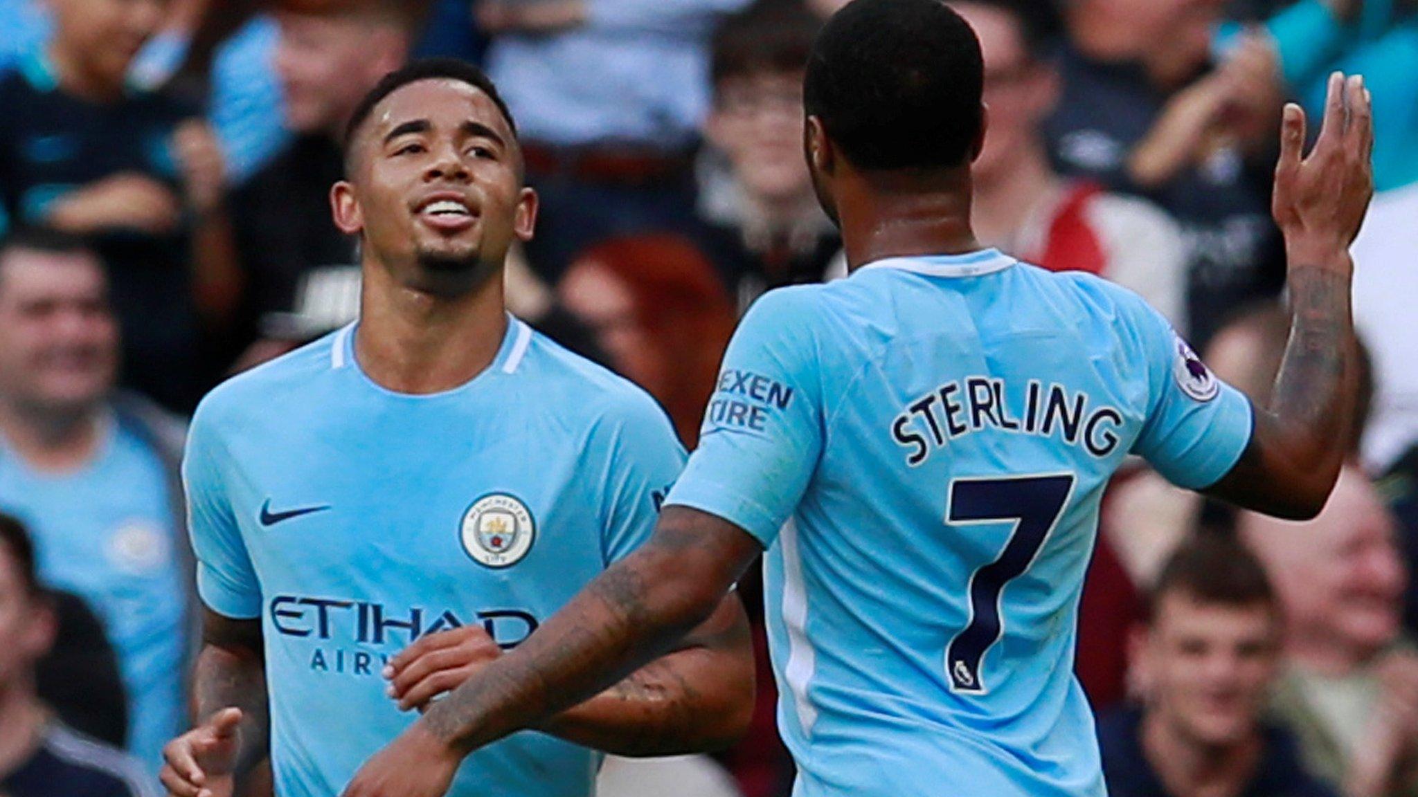 Gabriel Jesus celebrates scoring for Man City