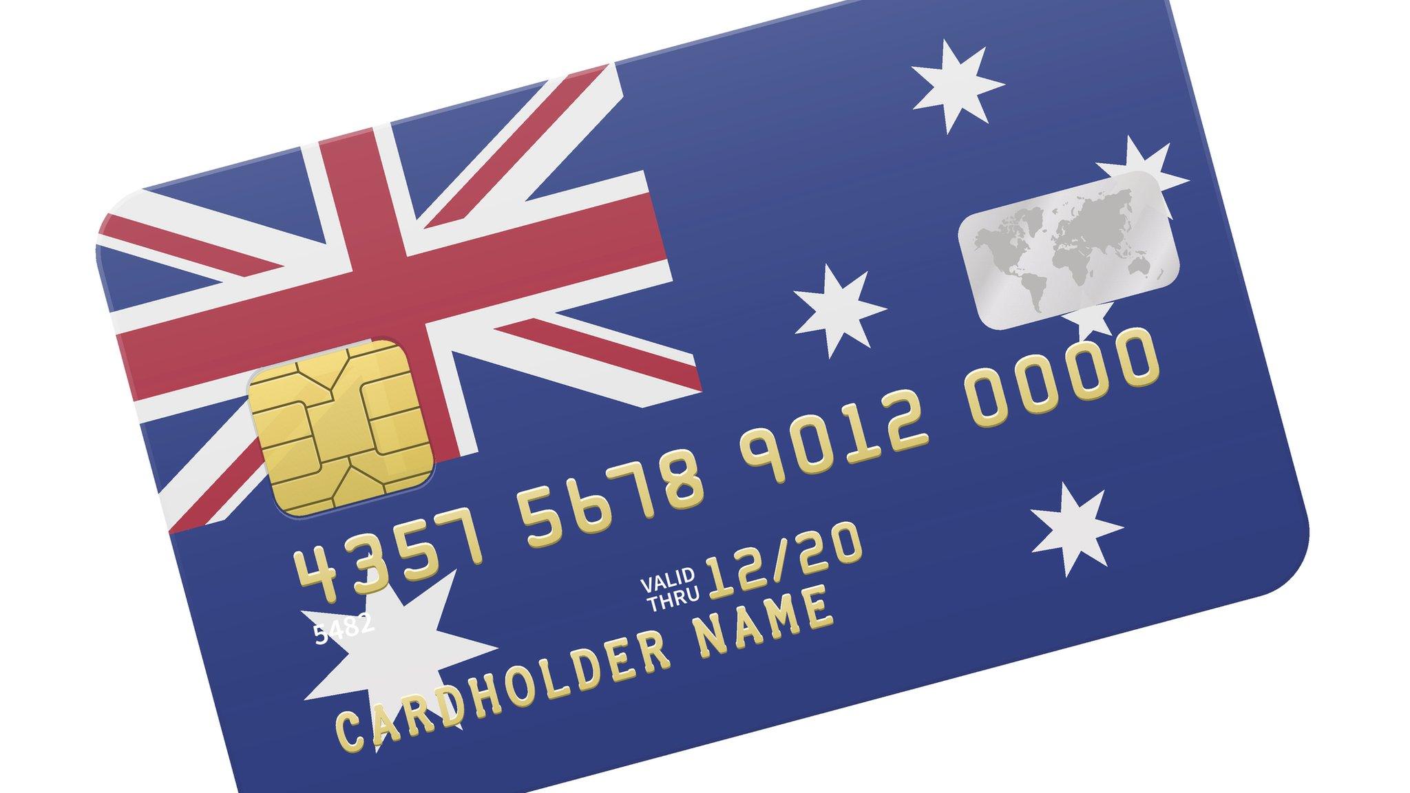 A credit card with an Australian flag background