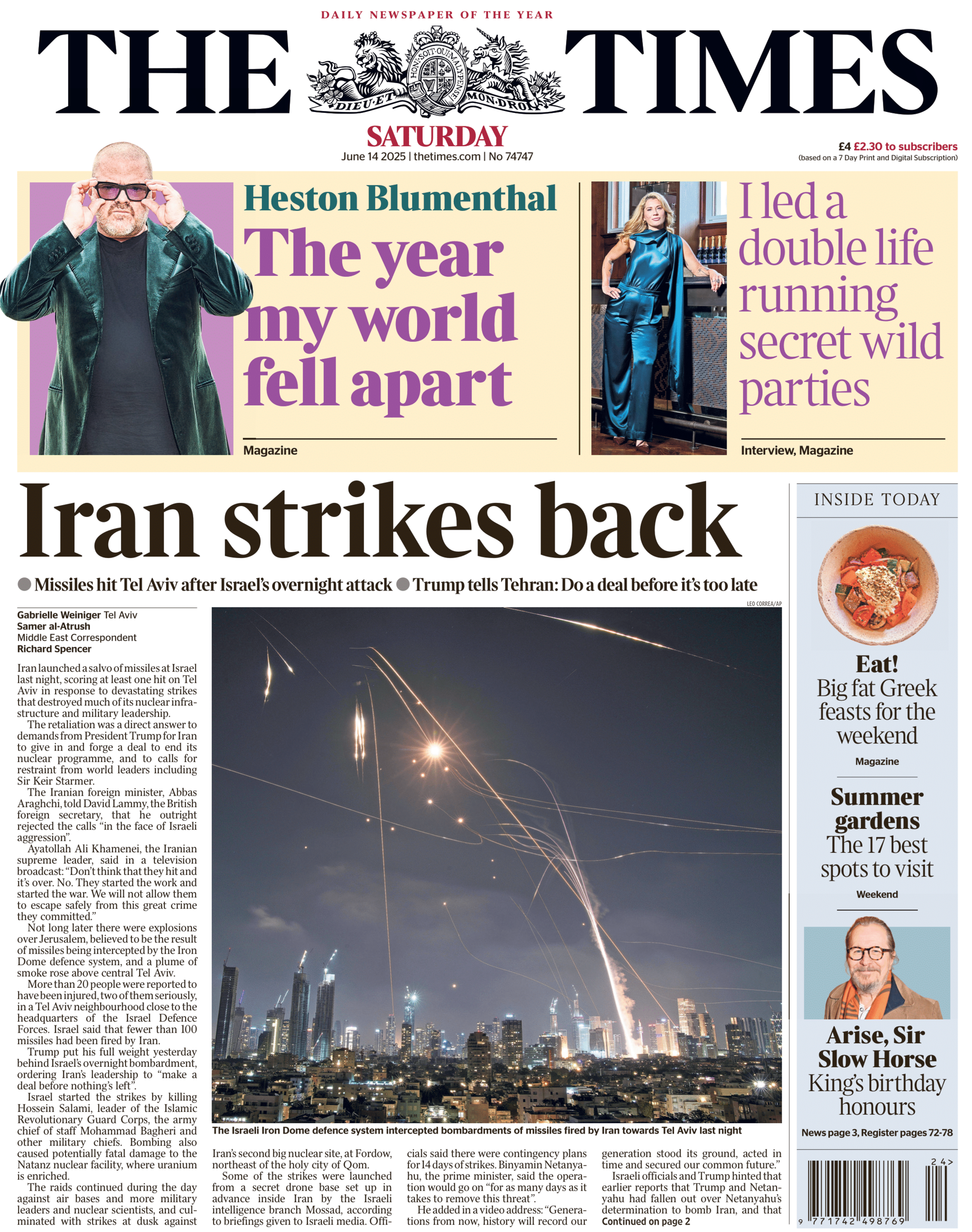 The front page of The Times
