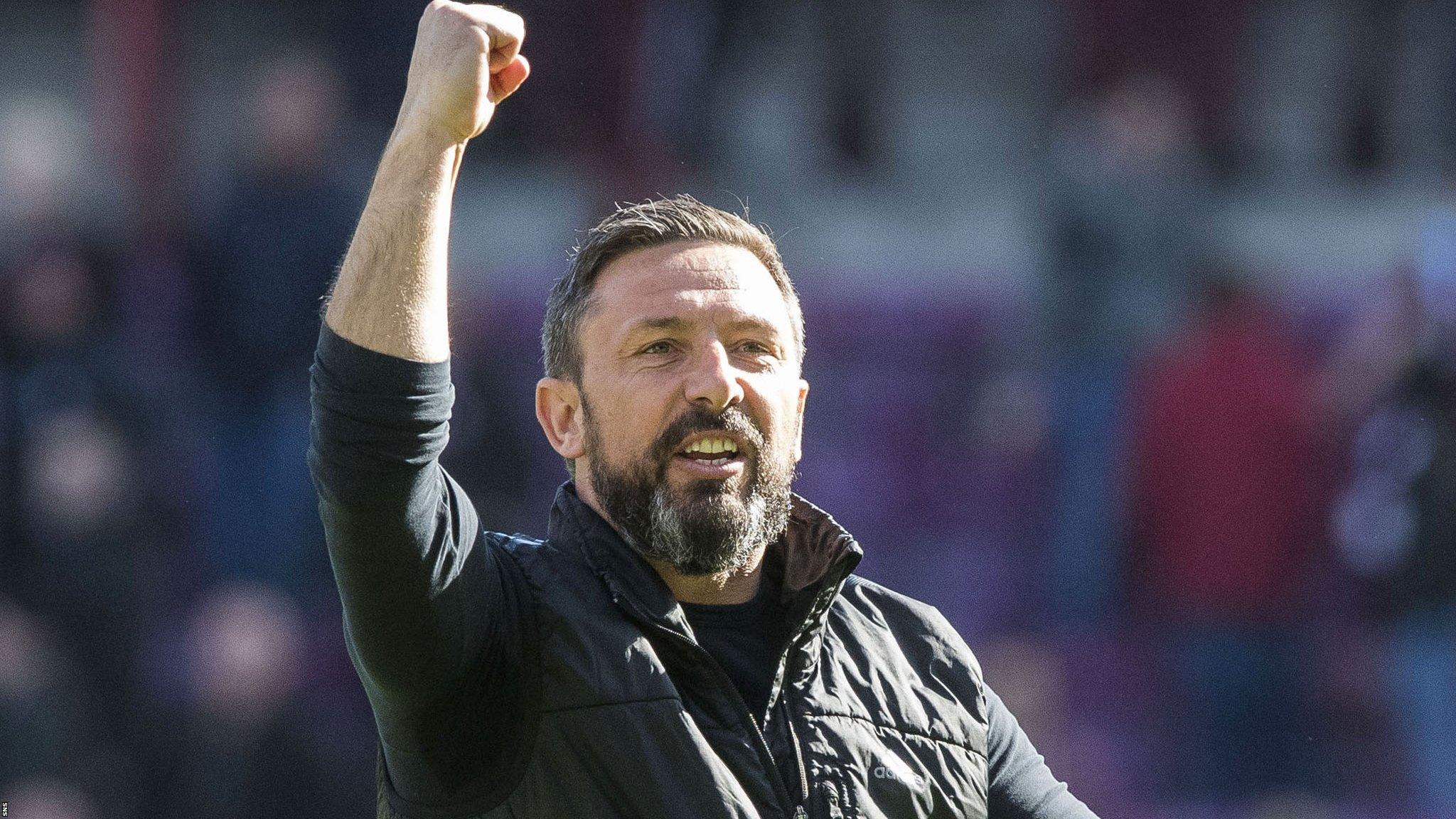 Derek McInnes celebrates Aberdeen's win at Hearts