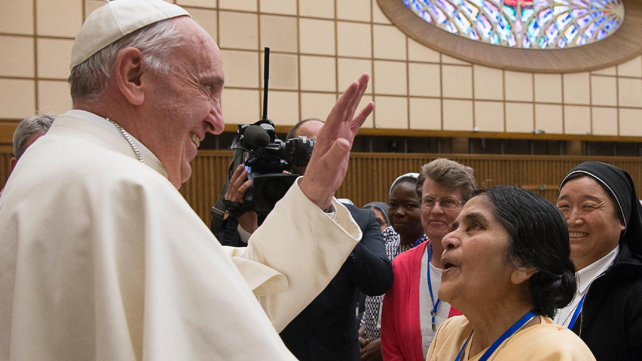 The Pope blesses women at a meeting of women's religious groups at the Vatican on 12 May 2016