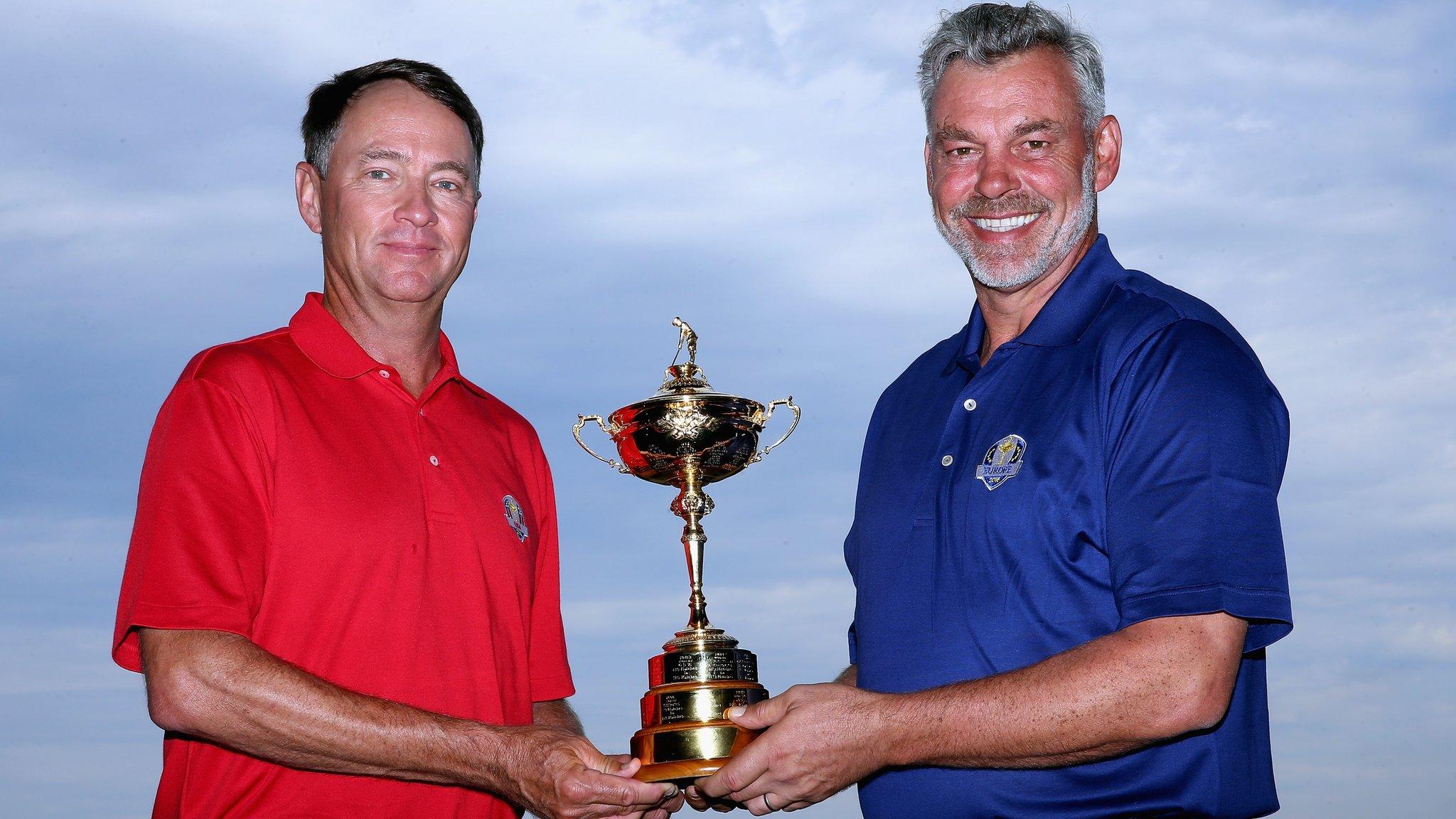 Davis Love III and Darren Clarke with the Ryder Cup trophy