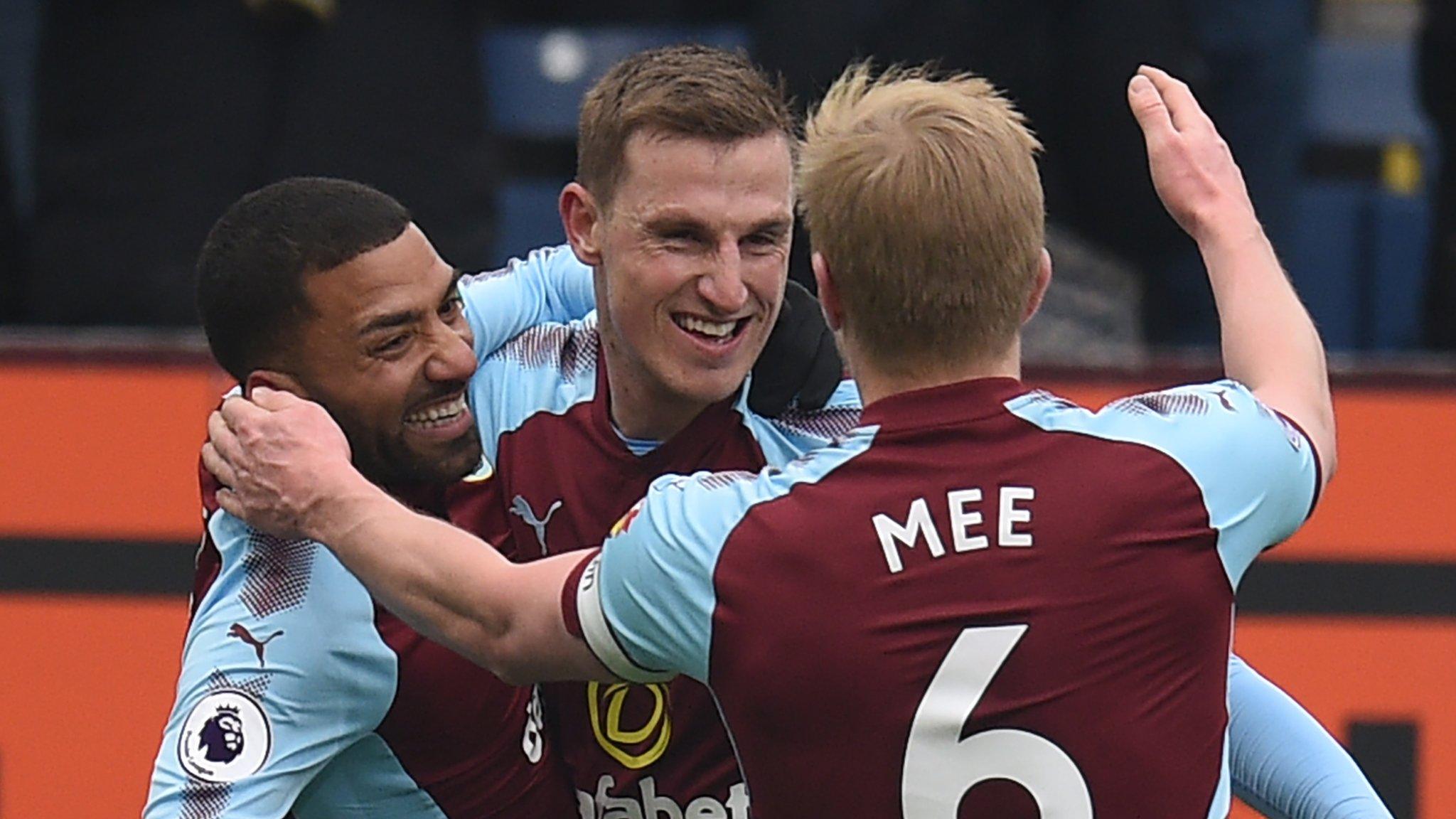 Chris Wood celebrates after scoring Burnley's winner against Everton