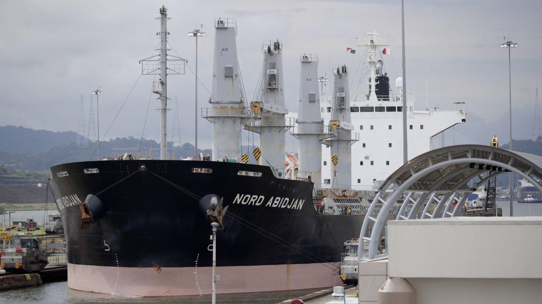 A ship transits through the Miraflores locks in the Panama Canal, near Panama City, Panama, 11 September 2023.