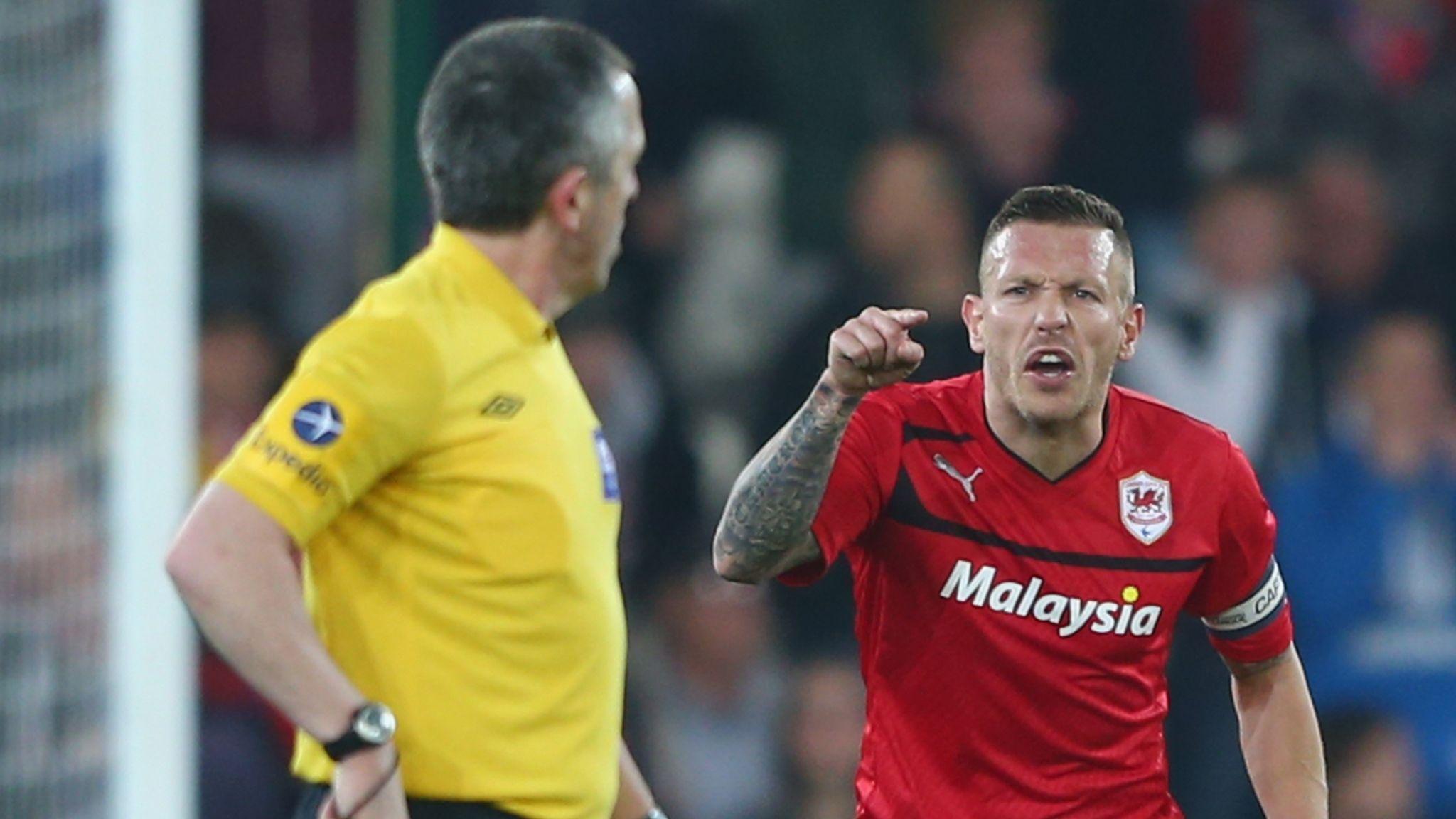 Craig Bellamy shows his drustration with a referee