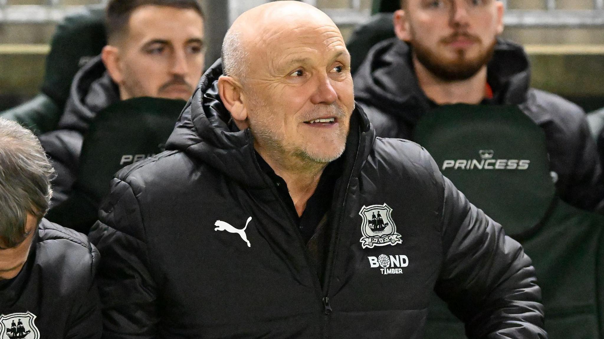 Mike Phelan on the Plymouth bench