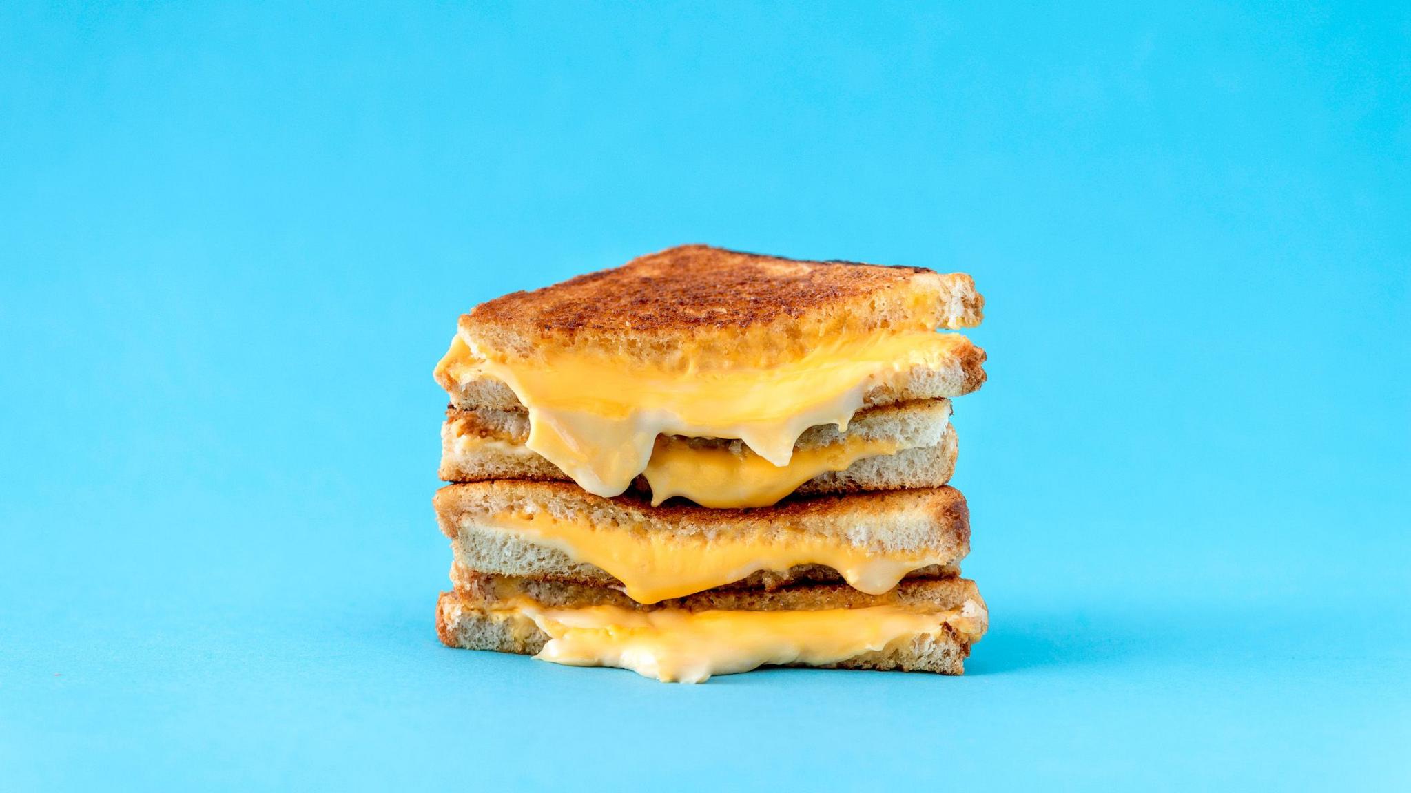 Cheese toastie on blue background