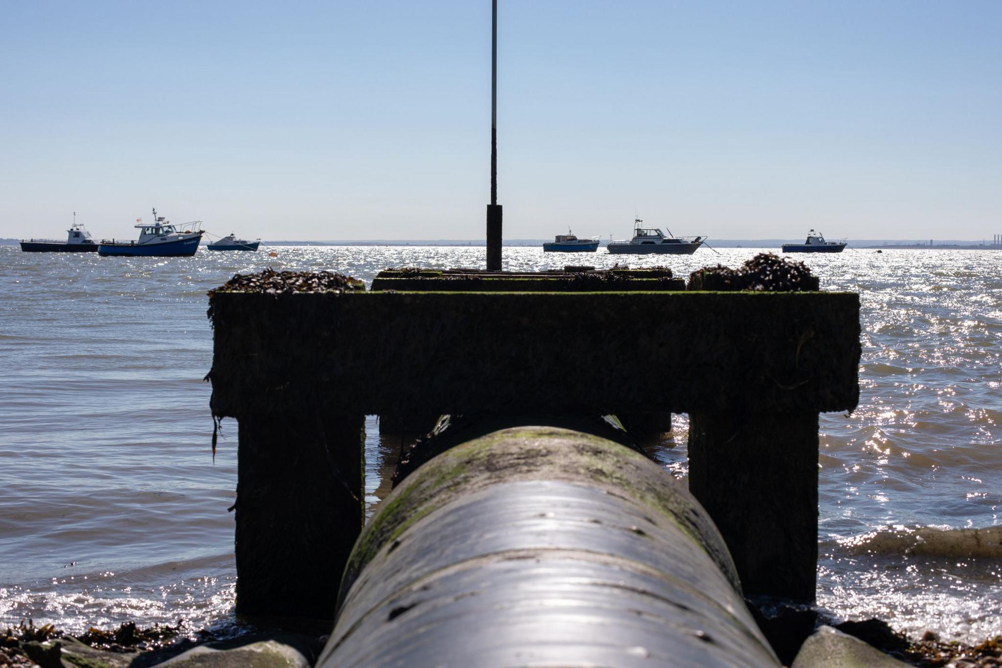 An outflow pipe on the beach Southend in Essex, England