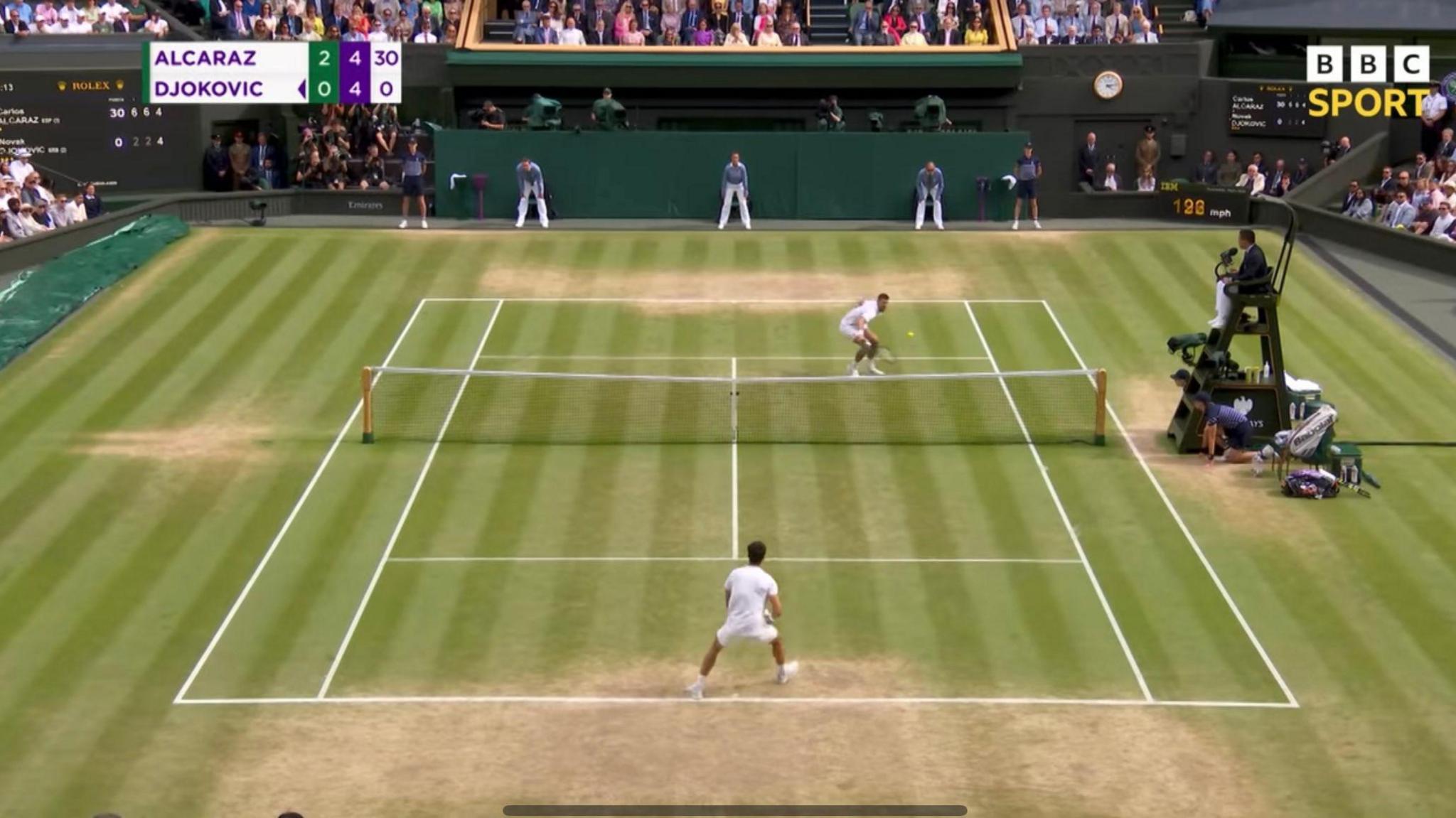 Djokovic comes up to the net