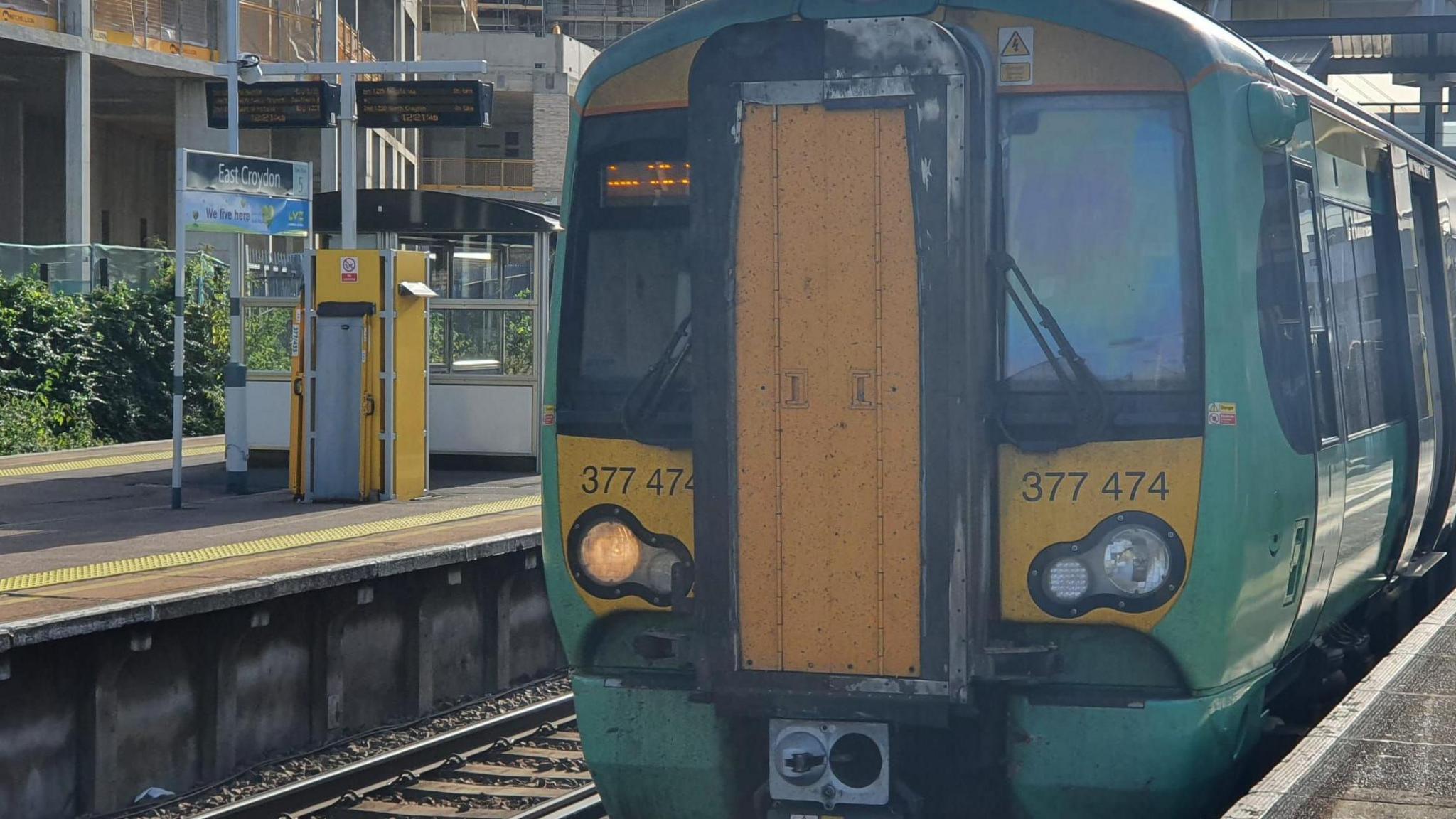 A Southern Rail train arriving at East Croydon station