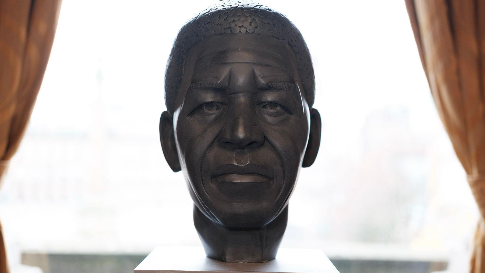A proposed statue of Nelson Mandela. It is a sculpture of his head.