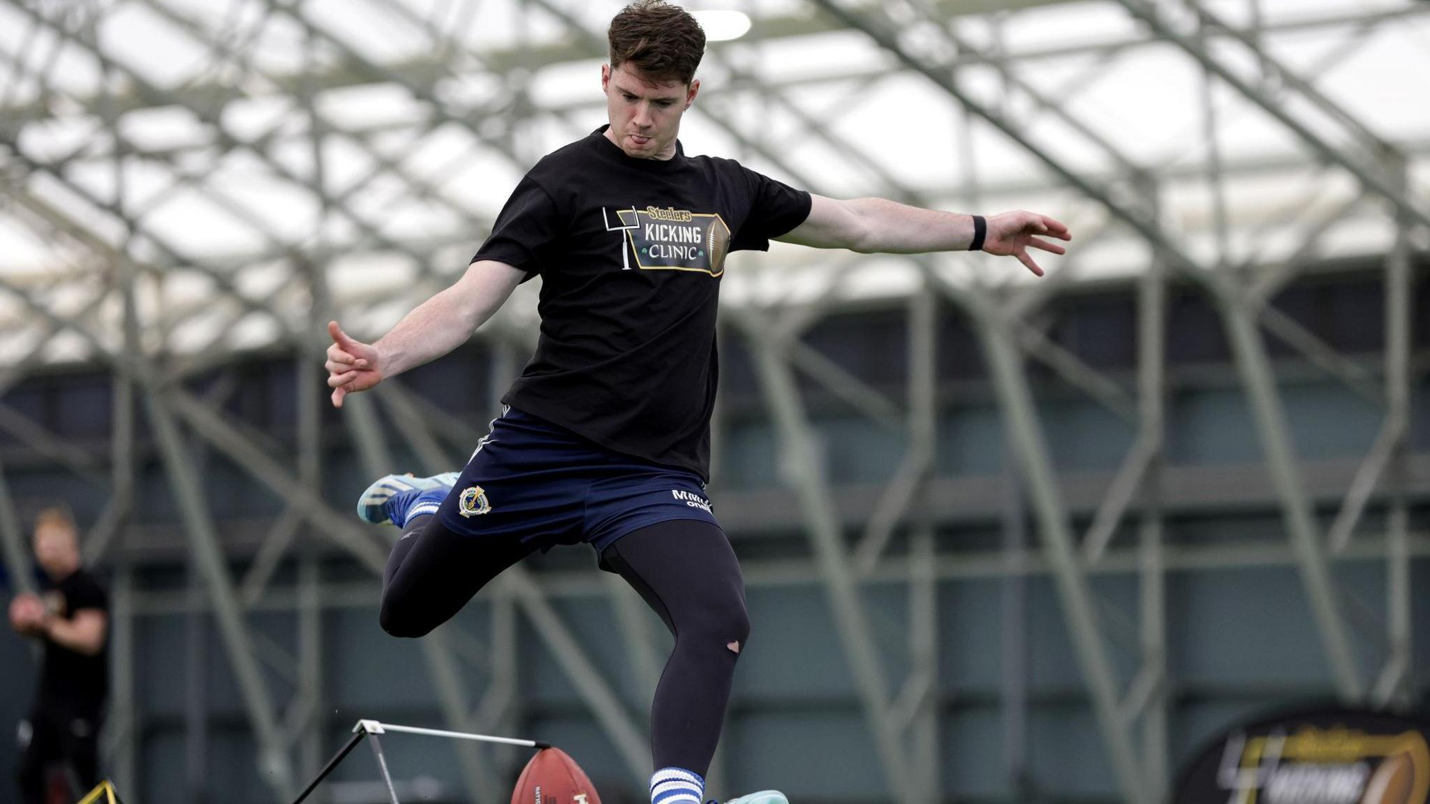 Ballyboden St Enda's gaelic footballer Mark McNamee during a Pittsburgh Steelers kicking clinic in Dublin last April