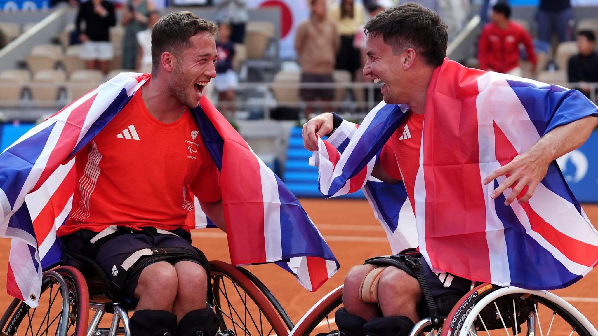 Alfie Hewett and Gordon Reid celebrate Paralympic gold