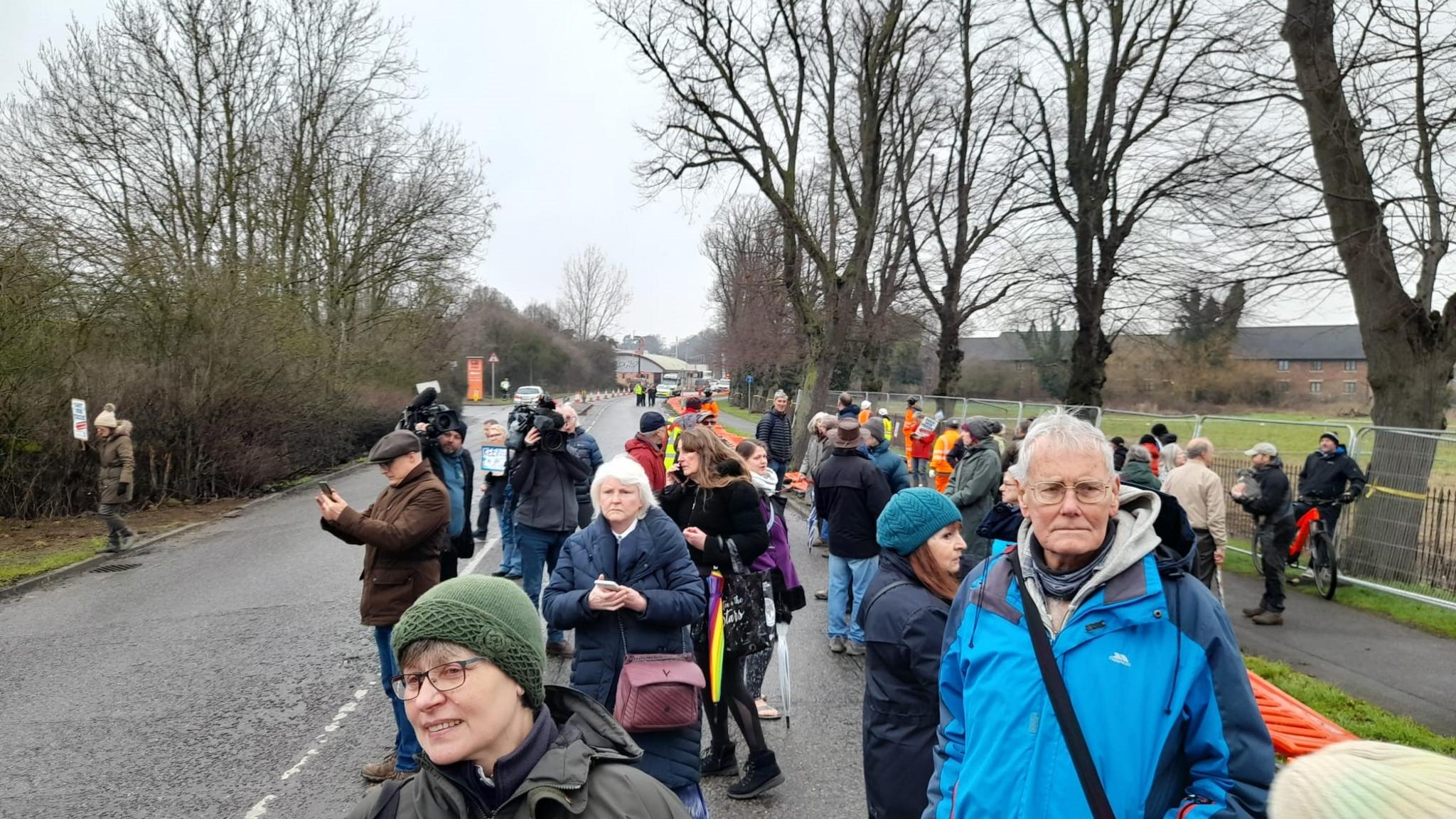 Protesters by trees being cut down in Wellingborough