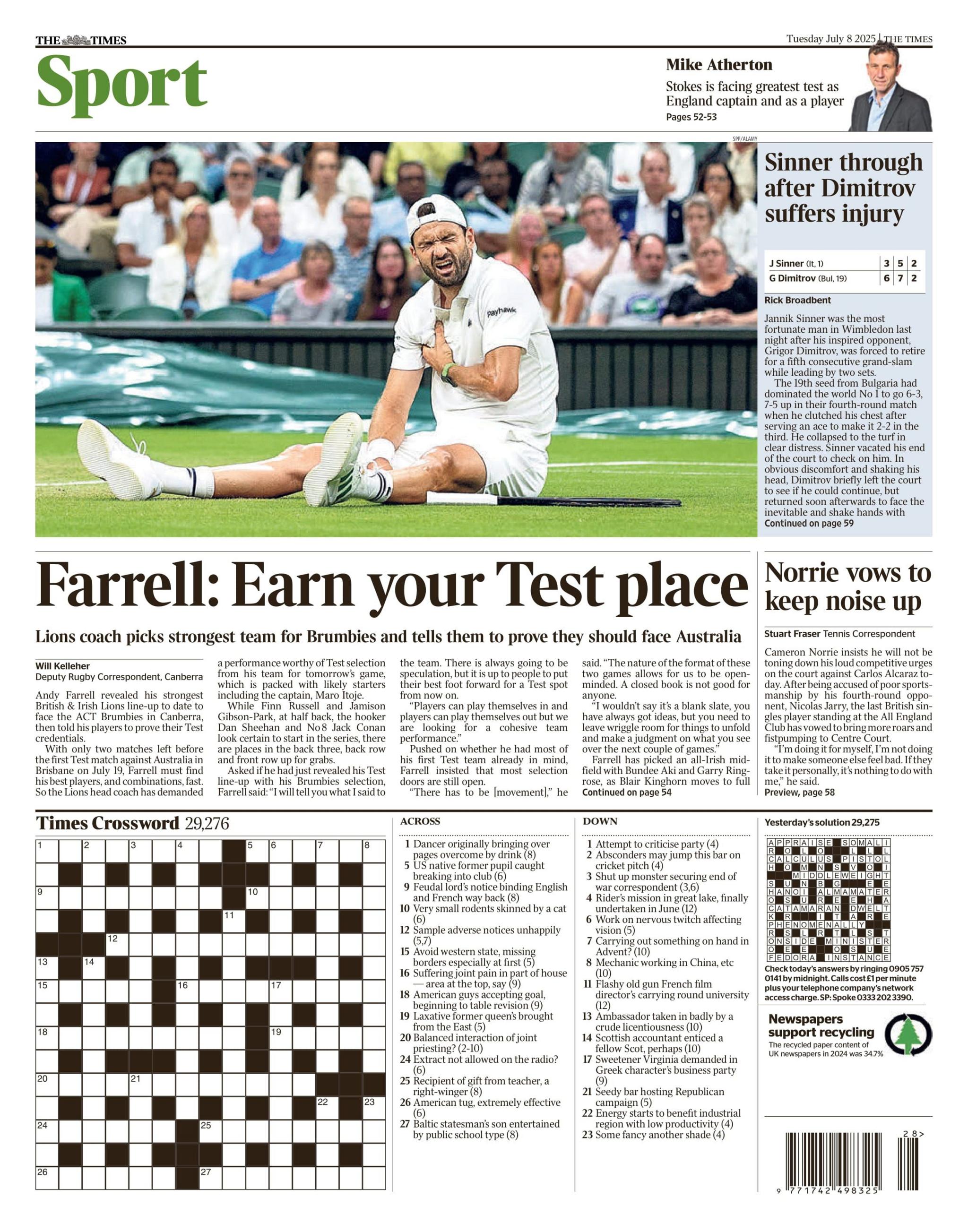 The Times back page