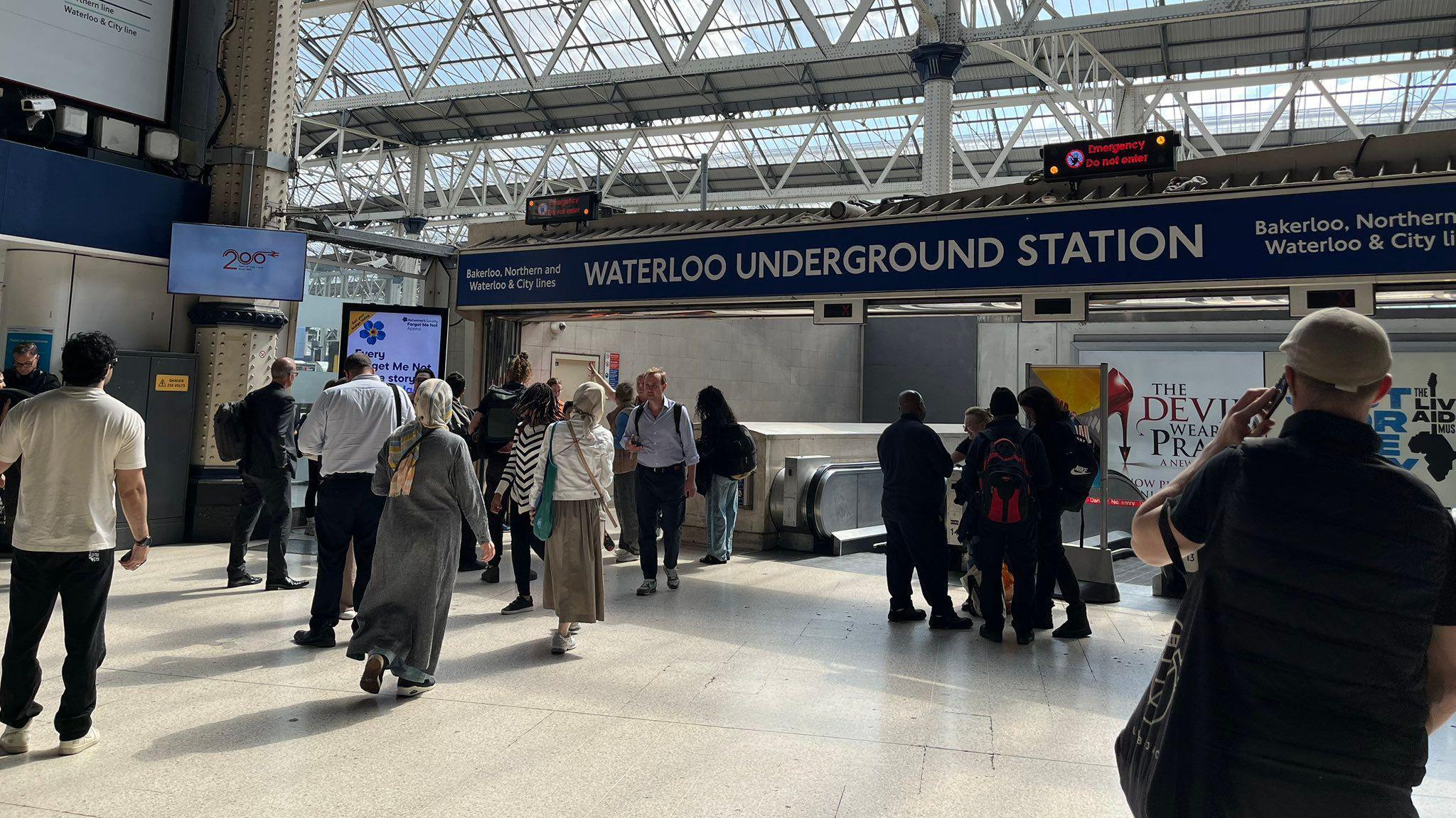 Waterloo station passengers outside closed Underground
