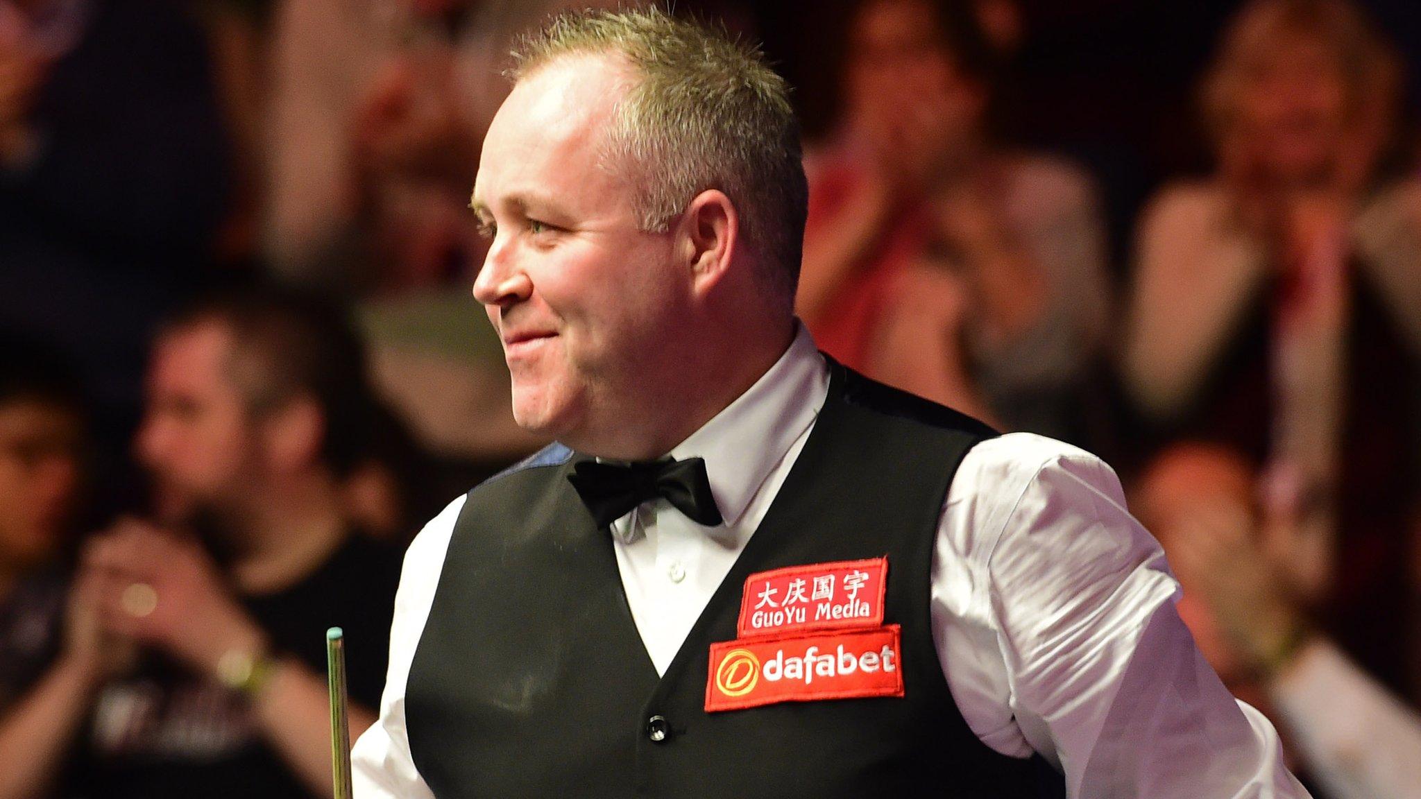 John Higgins gets a rousing reception after completing his 5-0 victory