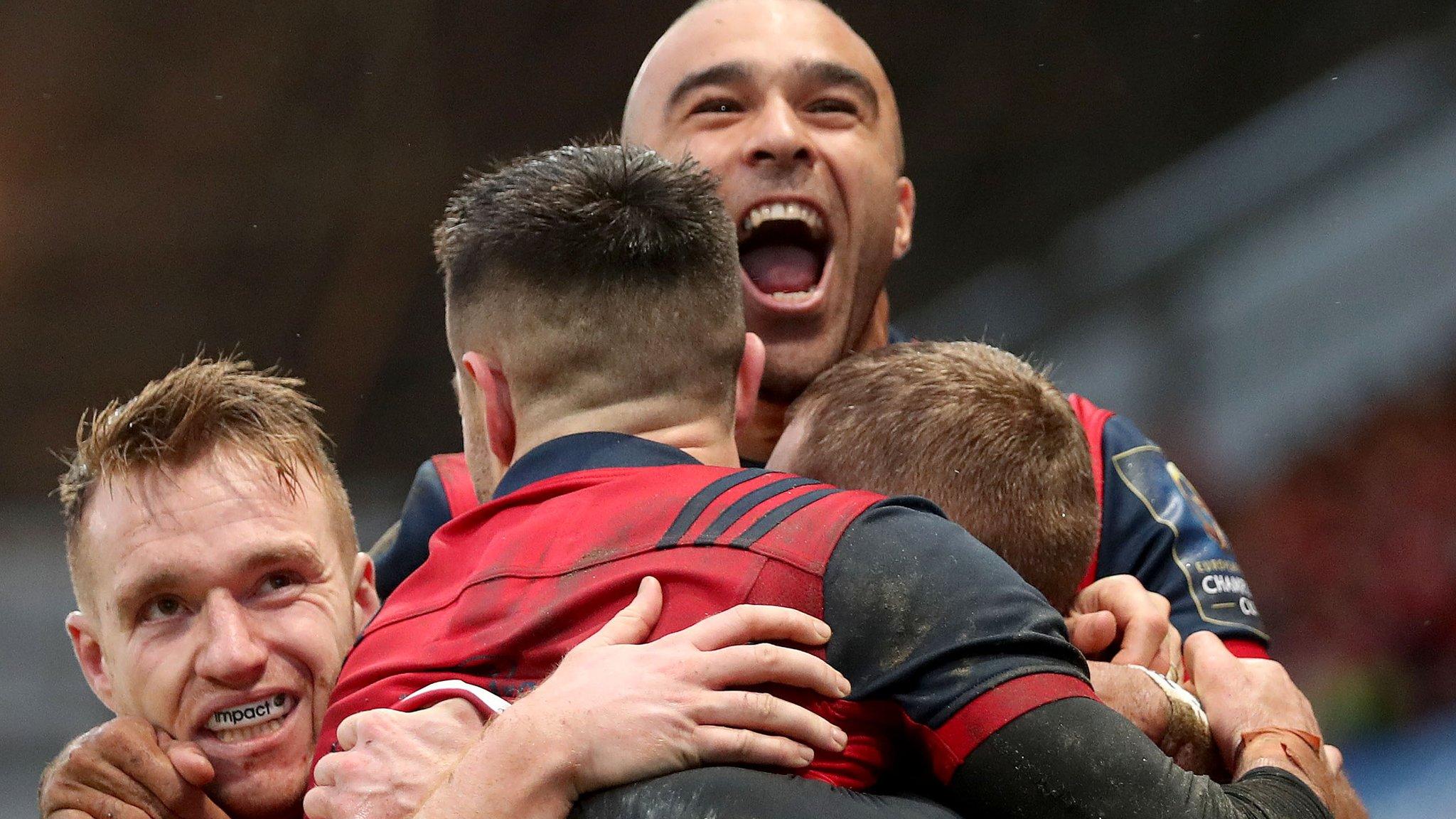 Munster celebrates Keith Earls' try against Castres