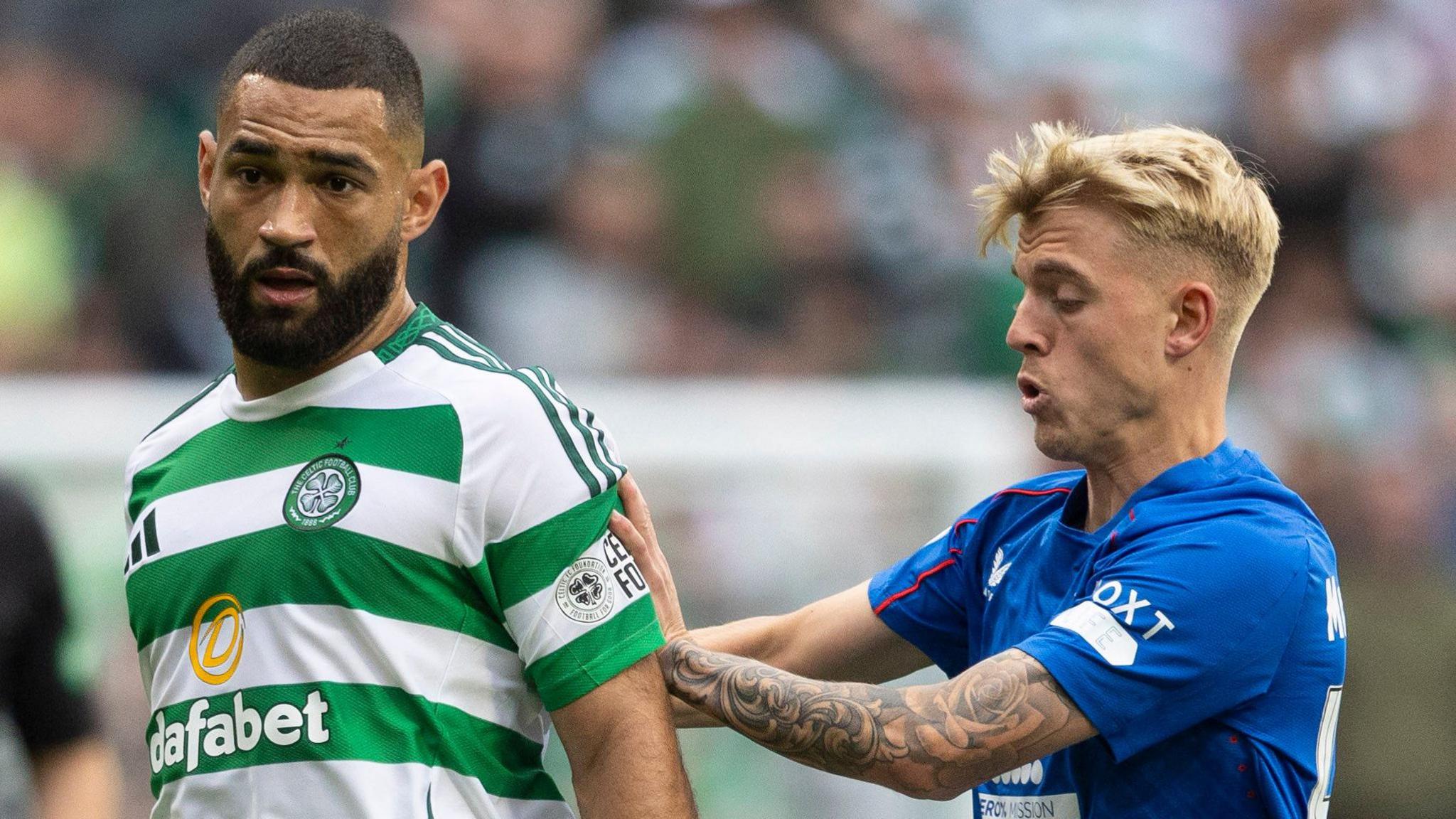 Celtic defender Cameron Carter-Vickers and Rangers winger Ross McCausland