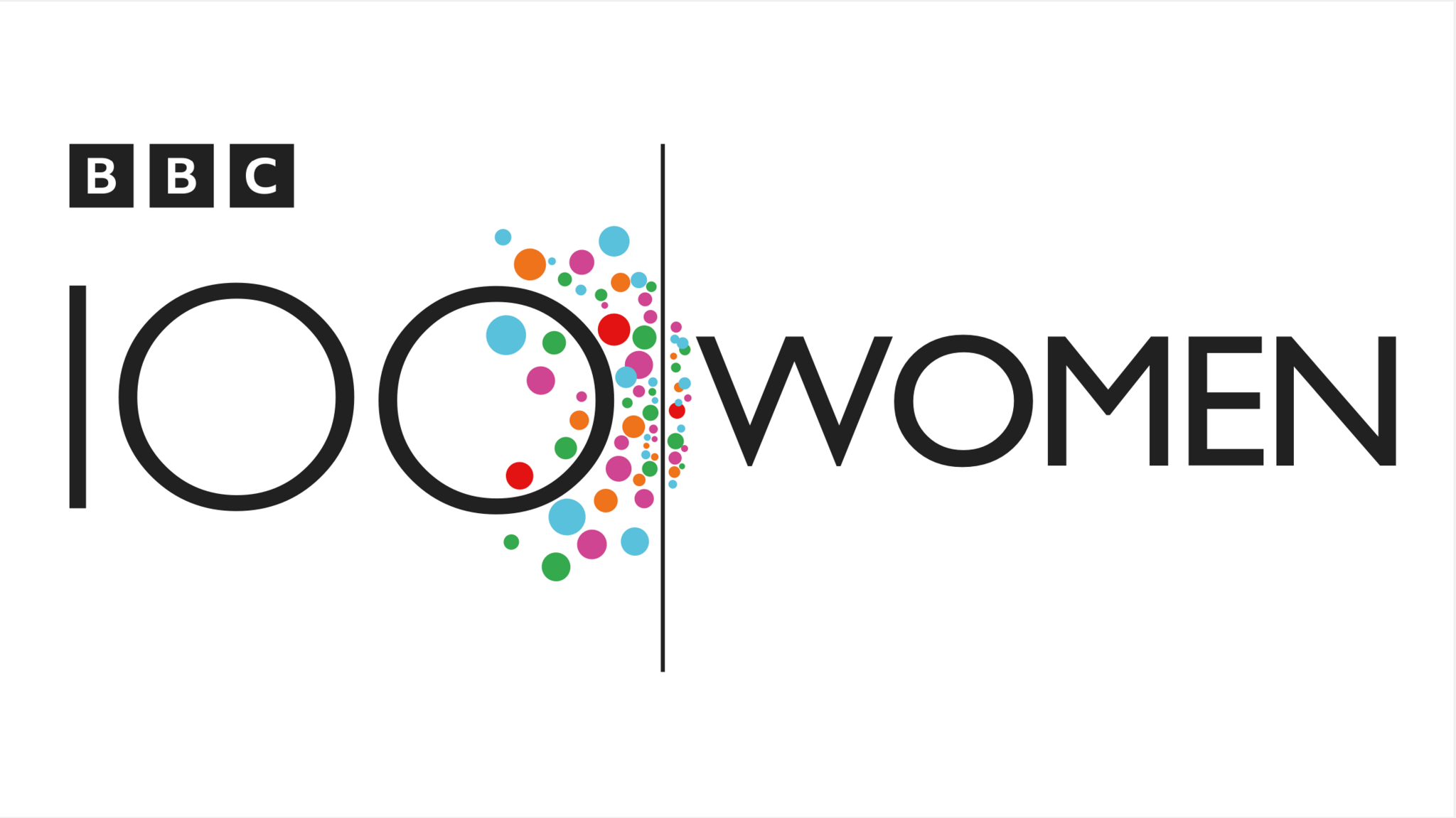 BBC 100 Women logo. The wording 100 WOMEN is in black capital letters and there are some small coloured circles in the design. 