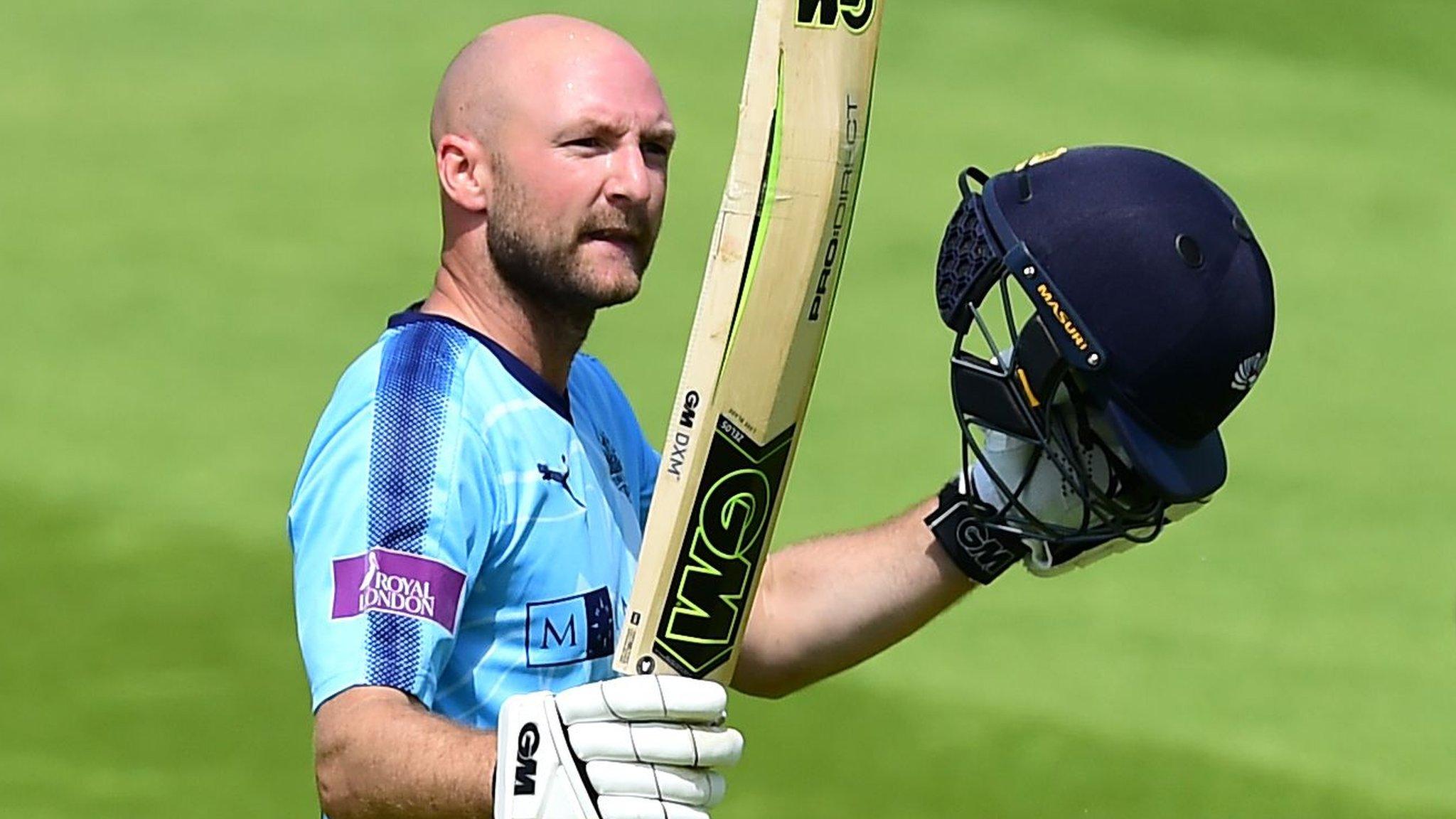 Yorkshire batsman Adam Lyth celebrates his century