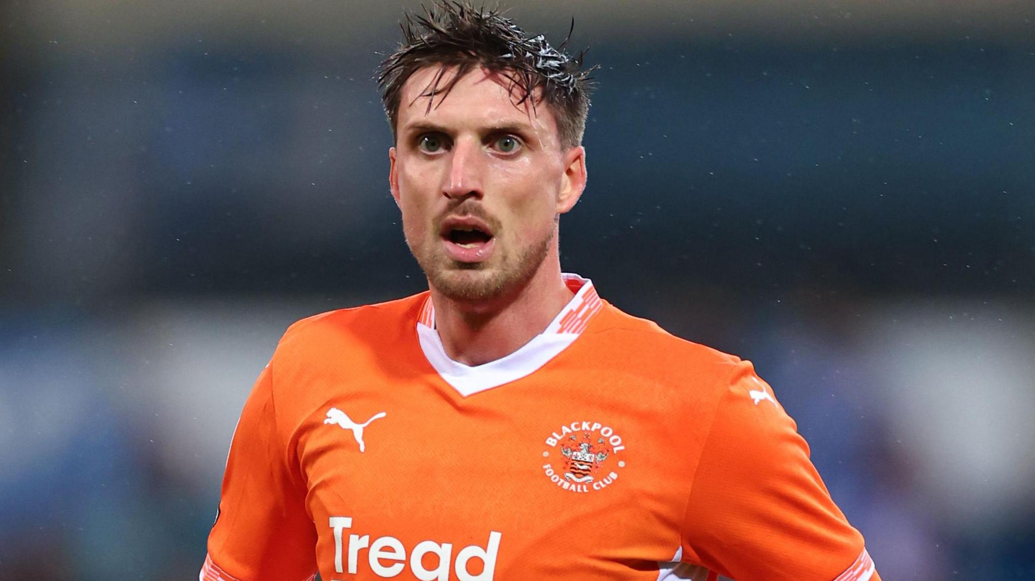 Jake Beesley in action for Blackpool