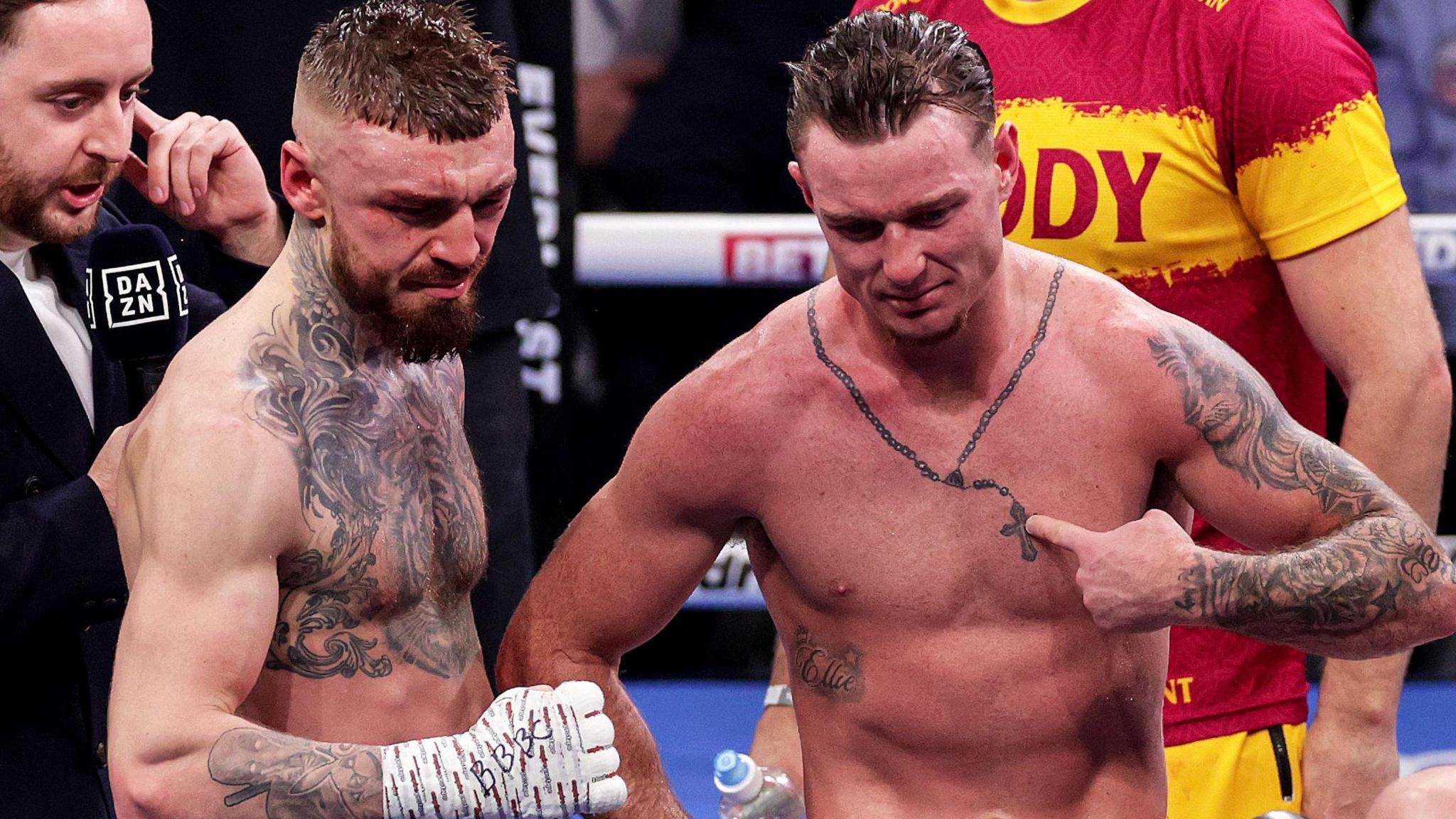 Lewis Crocker and Paddy Donovan following their bout at Belfast's SSE Arena on 1 March