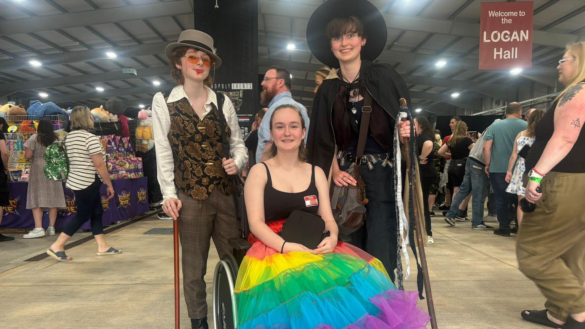 Three friends in costume at Comic Con Northern Ireland